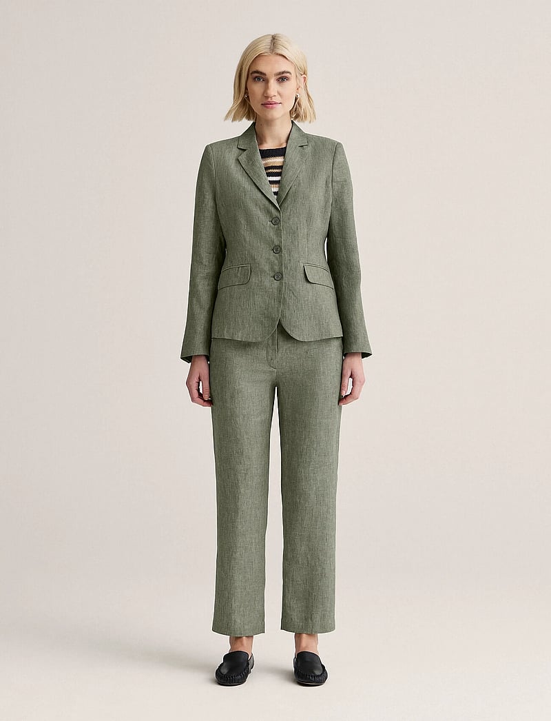 Newhouse - Amanda Linen Blazer - einreihige blazer - green melange - 0