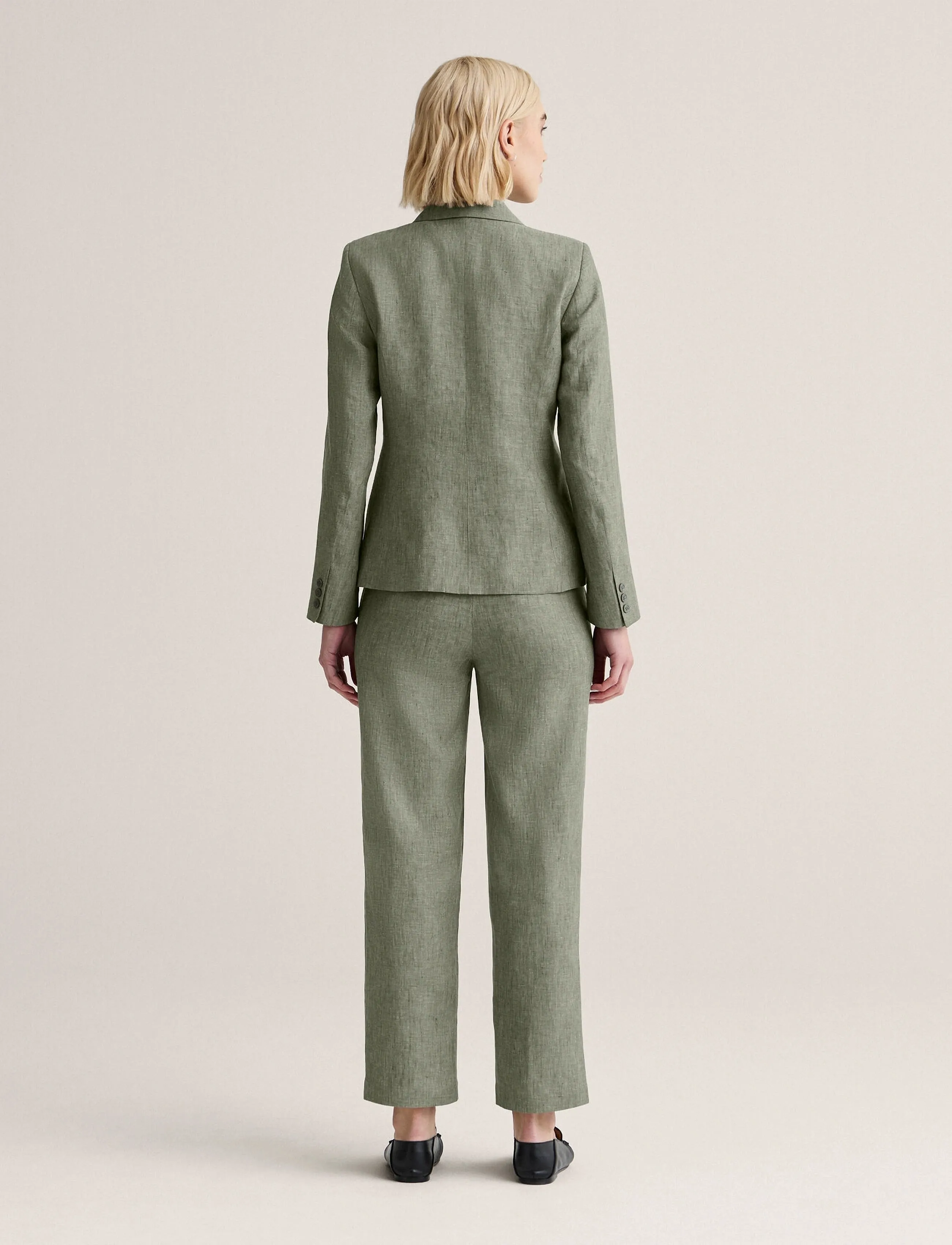 Newhouse - Amanda Linen Blazer - einhnepptir jakkar - green melange - 2