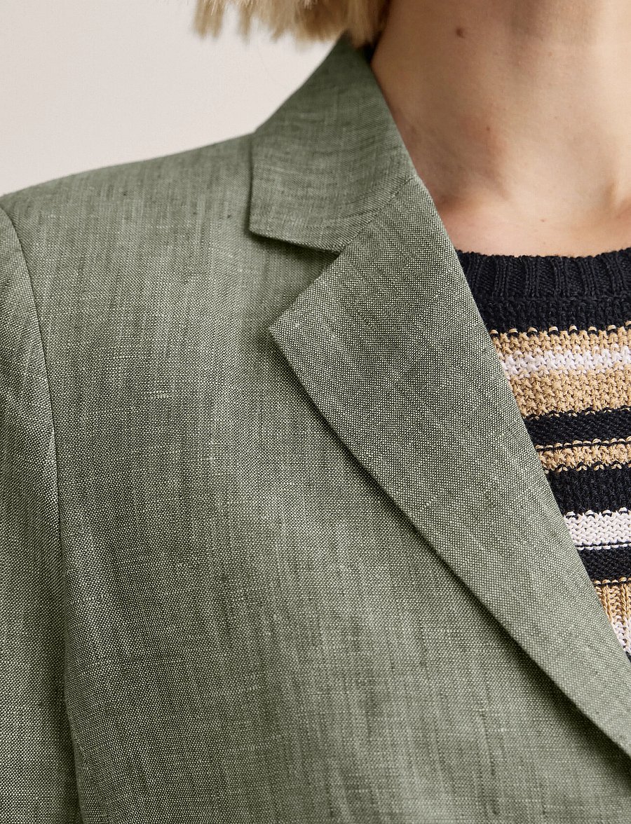 Newhouse - Amanda Linen Blazer - einhnepptir jakkar - green melange - 3