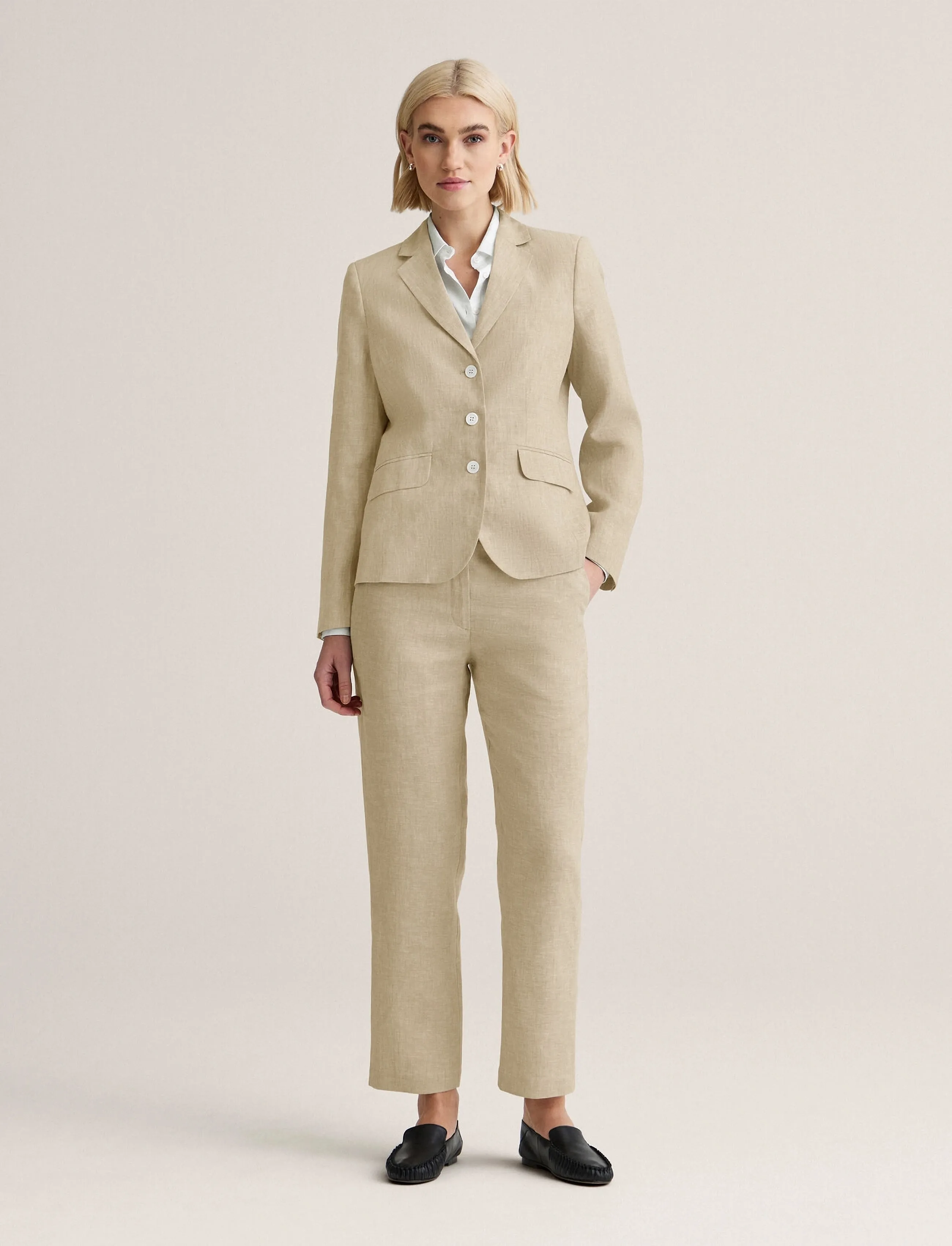 Newhouse - Amanda Linen Blazer - enkelknäppta kavajer - natural linen - 0