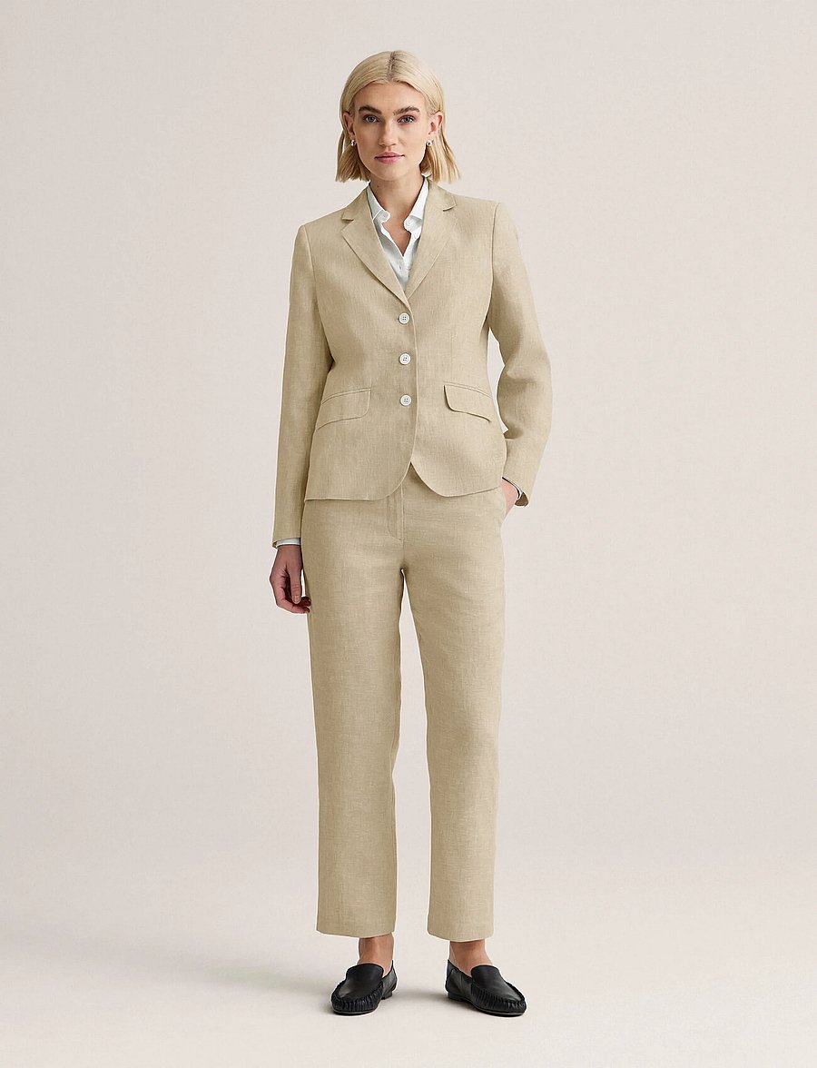 Newhouse - Amanda Linen Blazer - enkelknäppta kavajer - natural linen - 0