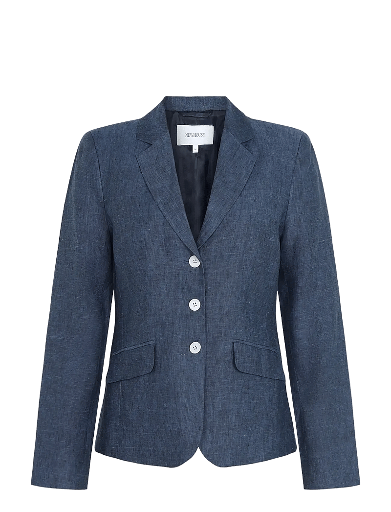 Newhouse - Amanda Linen Blazer - enkeltradede blazere - soft navy - 1