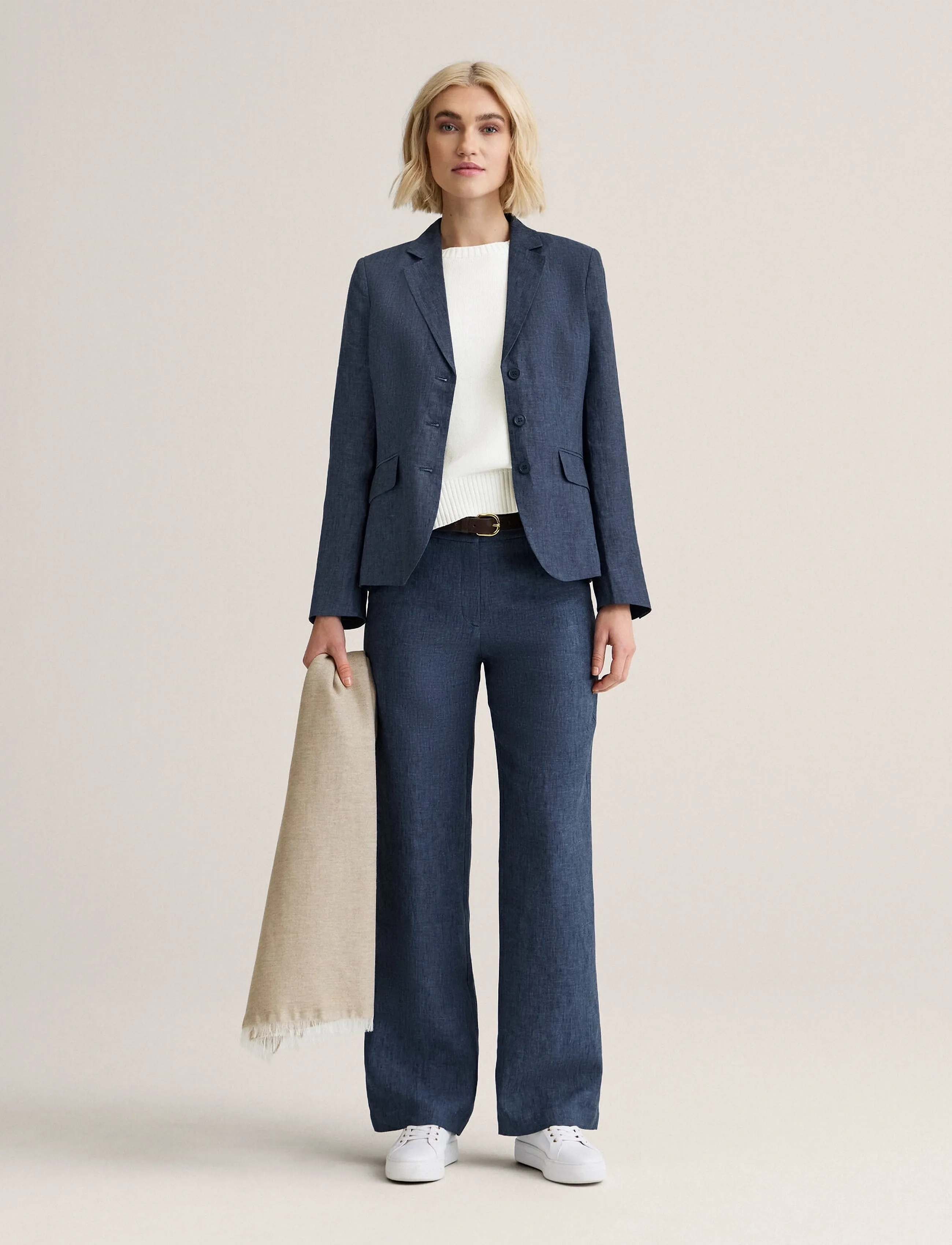 Newhouse Amanda Linen Blazer, 42, Blue, Blazere > Enkeltradede Blazere, Dame