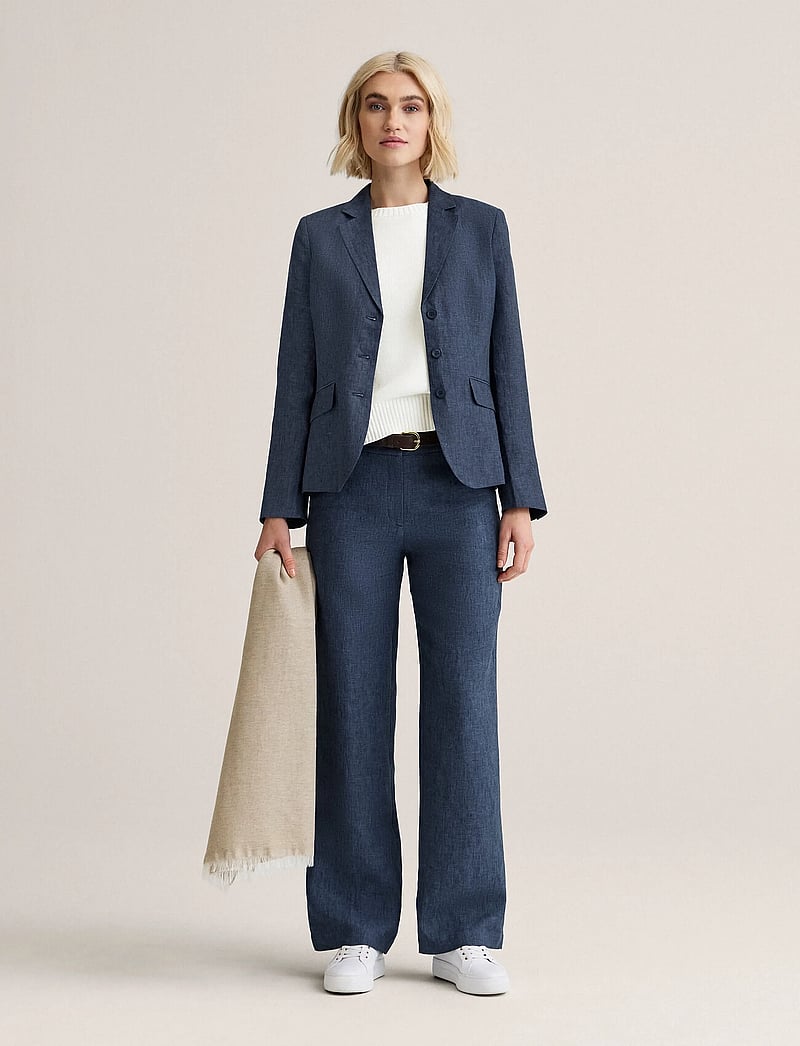 Newhouse - Amanda Linen Blazer - enkeltradede blazere - soft navy - 0