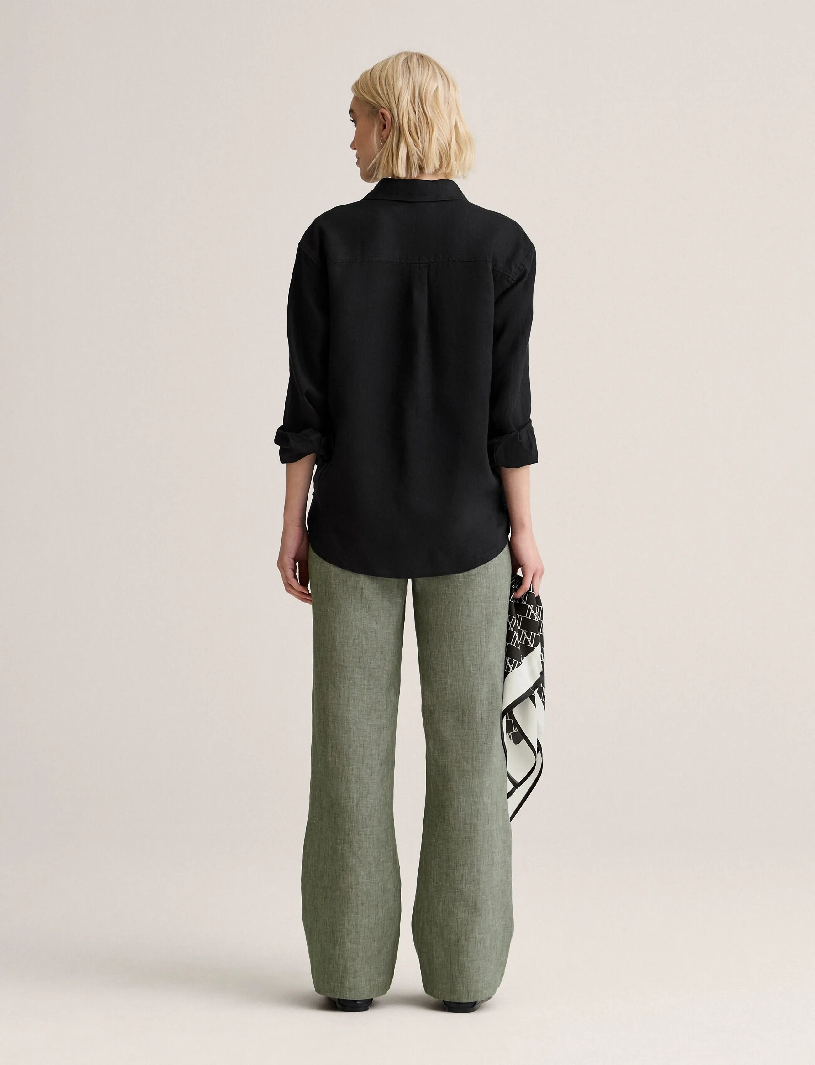 Newhouse - Amanda Linen Trousers - bukser med brede ben - green melange - 3