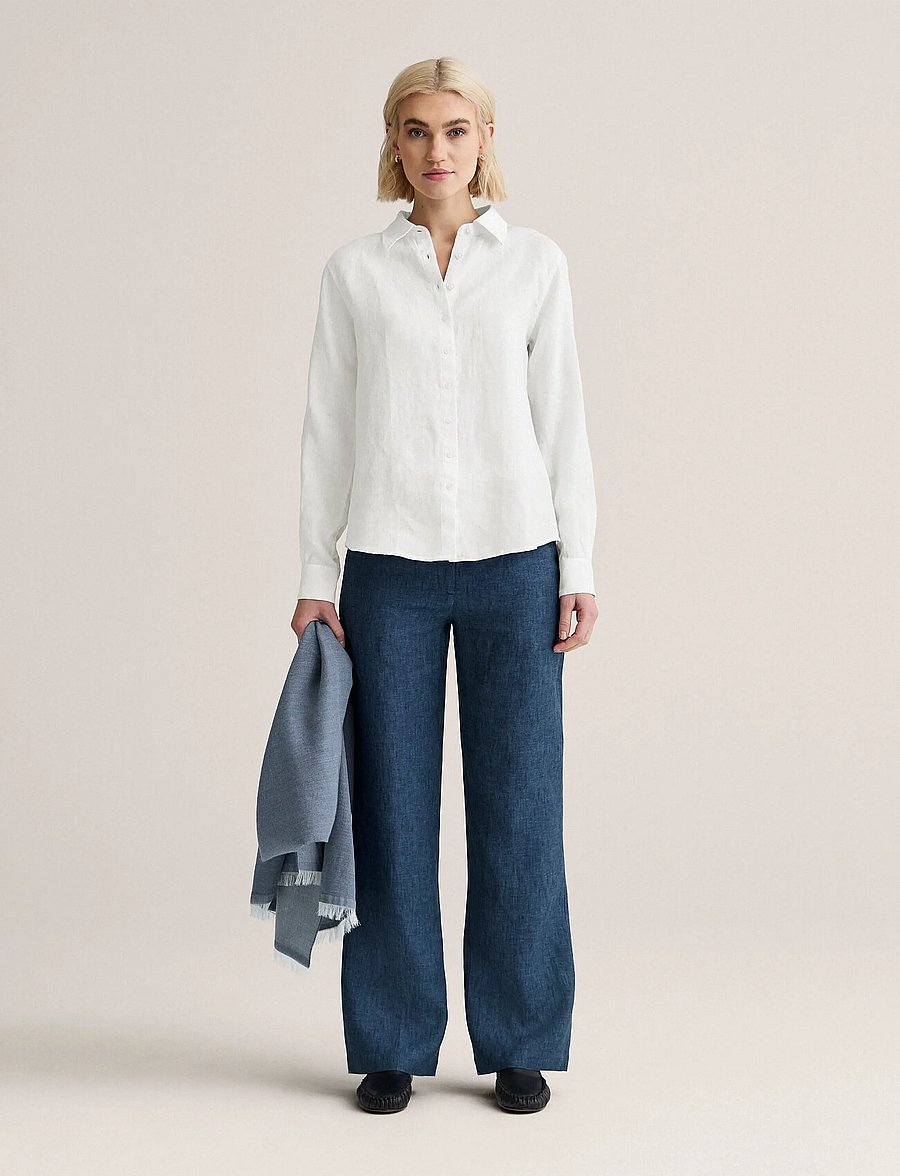 Newhouse - Amanda Linen Trousers - leinenhosen - soft navy - 0