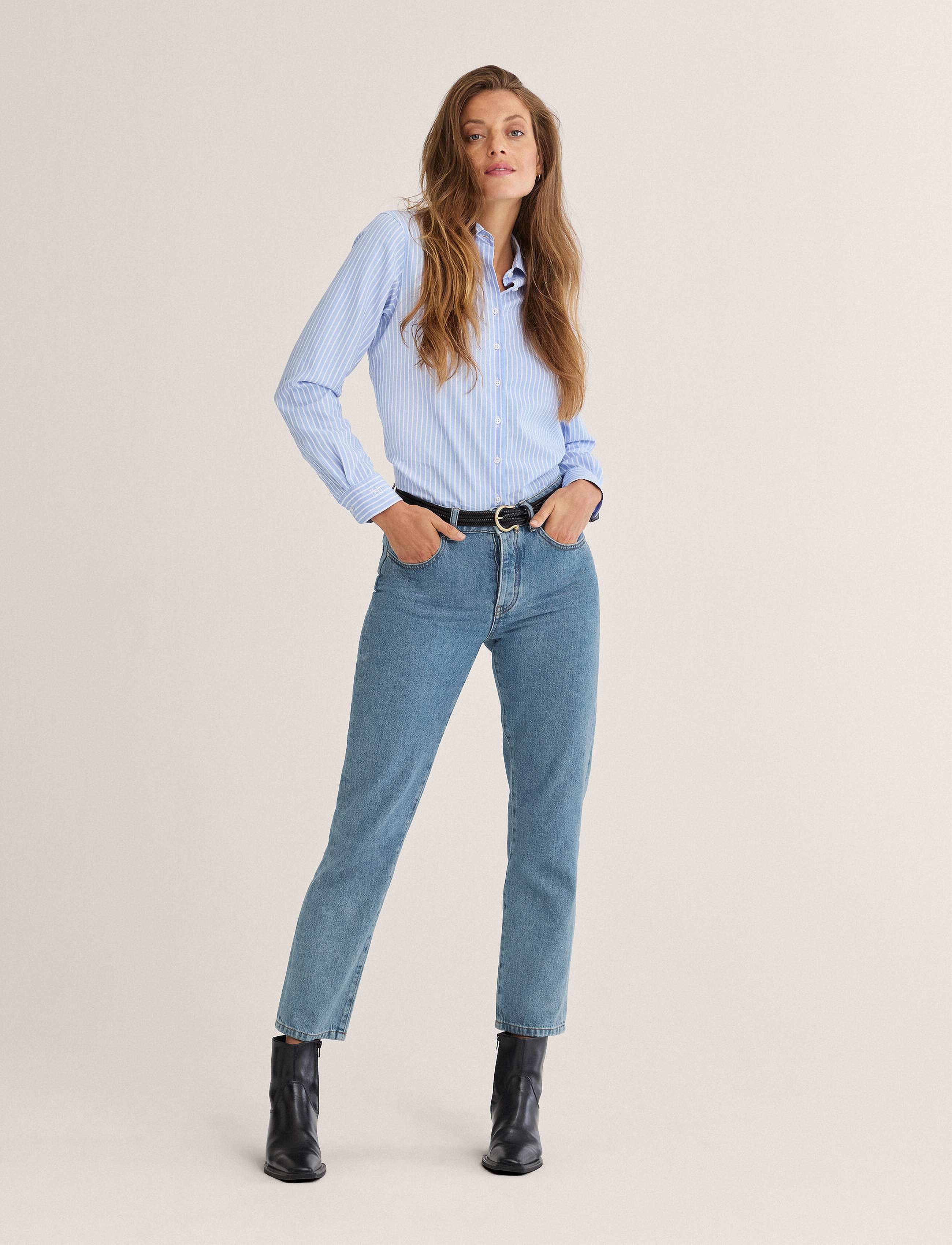 Newhouse Linnéa Striped Oxford Shirt - Skjortor - 600 / blue