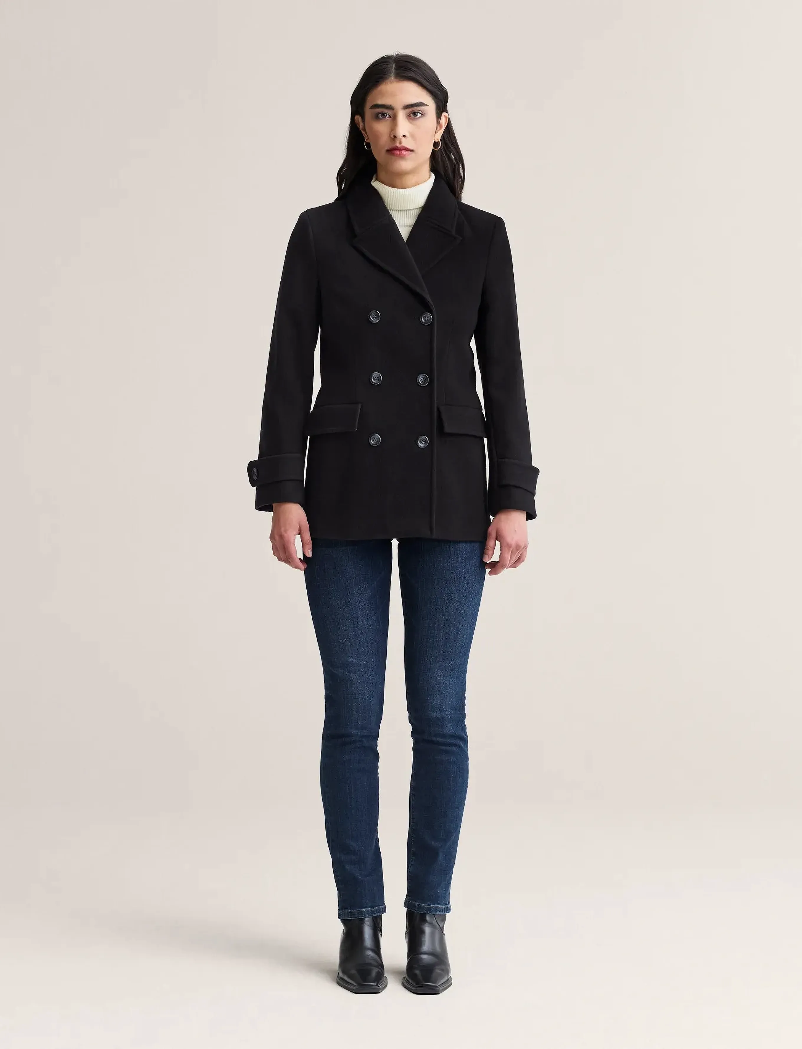 Newhouse Elin Pea Coat, Kvinder, Dobbeltradet Pea Coat, Navy, Str: 34