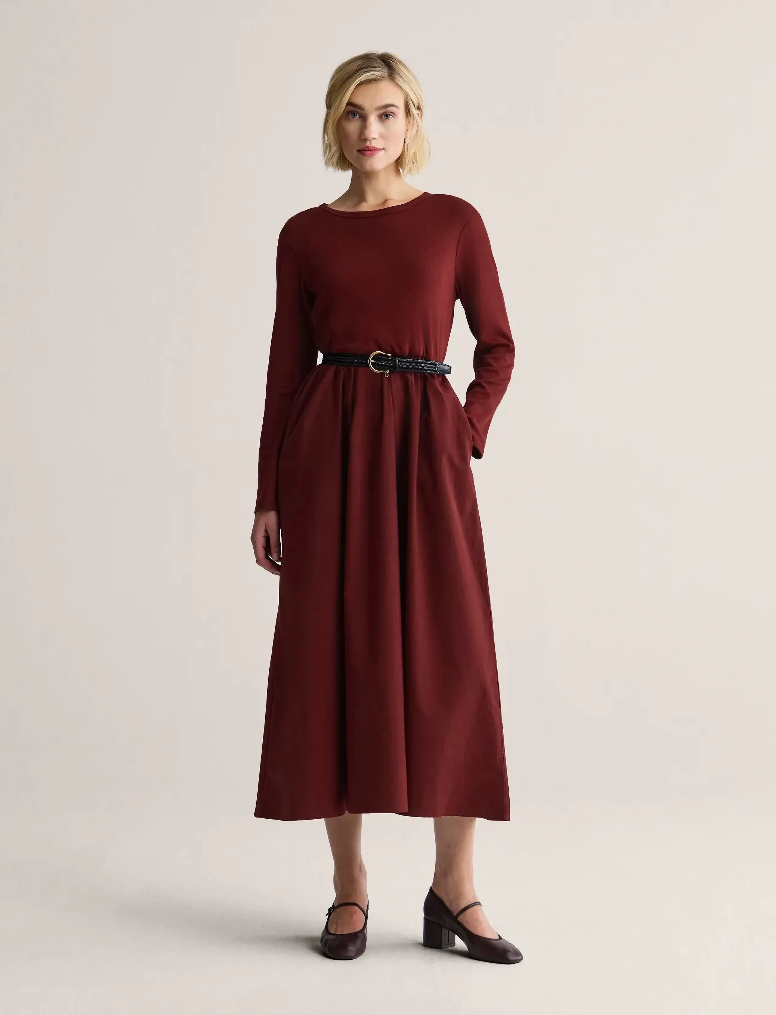 Newhouse Madde Long Sleeve Dress, XS, Burgundy, Kjoler > Knælange Og Midi, Dame