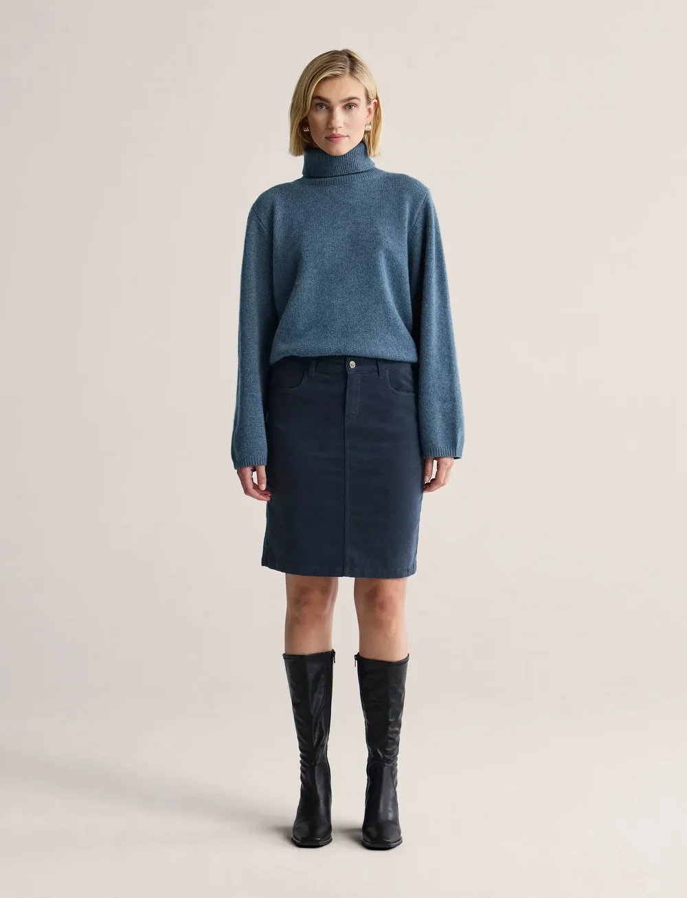 Newhouse - Lisa Minicord Skirt - midi skirts - navy - 0