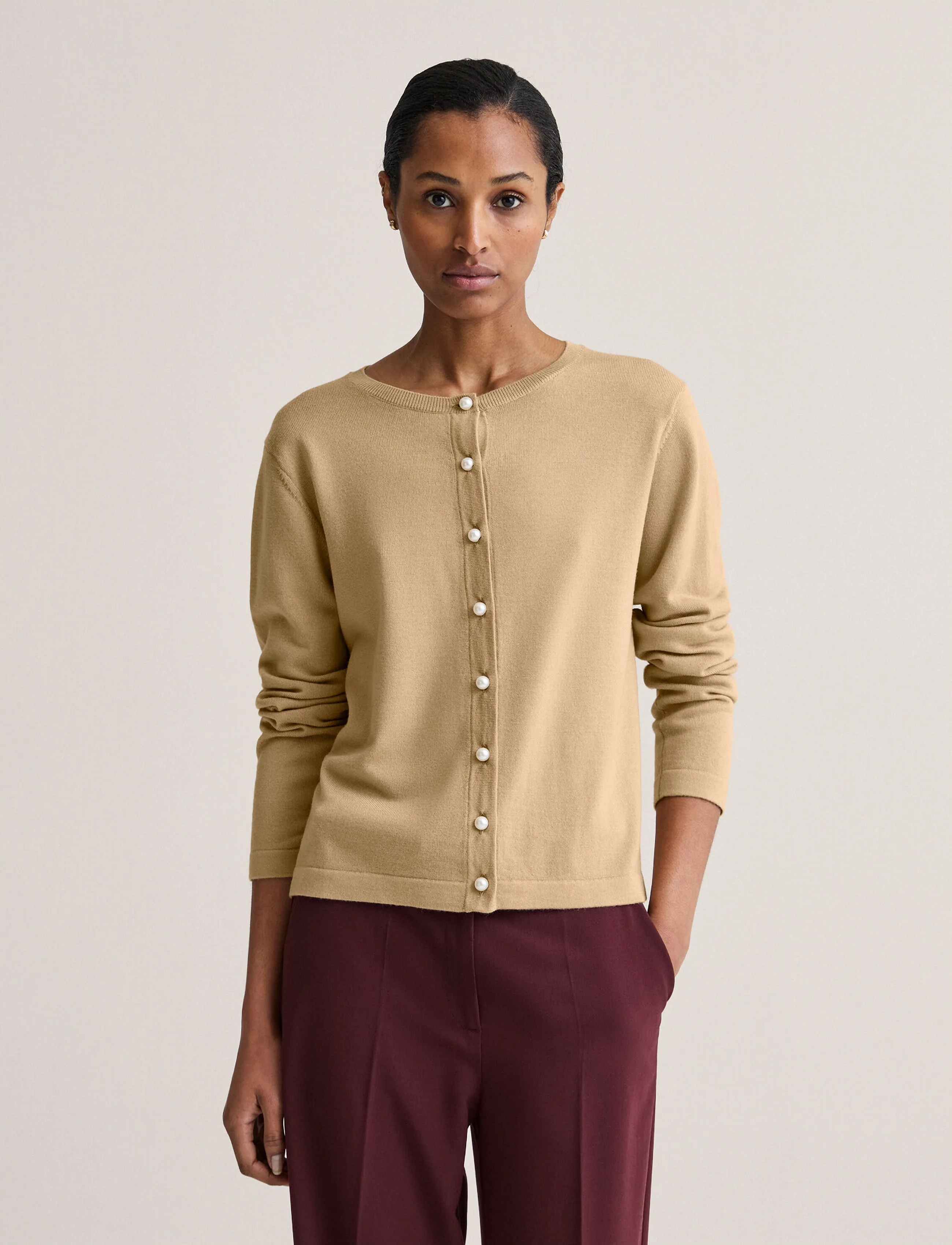 Newhouse Paris Pearl Cardigan, Damen, Perlen Cardigan, Beige, Gr.L