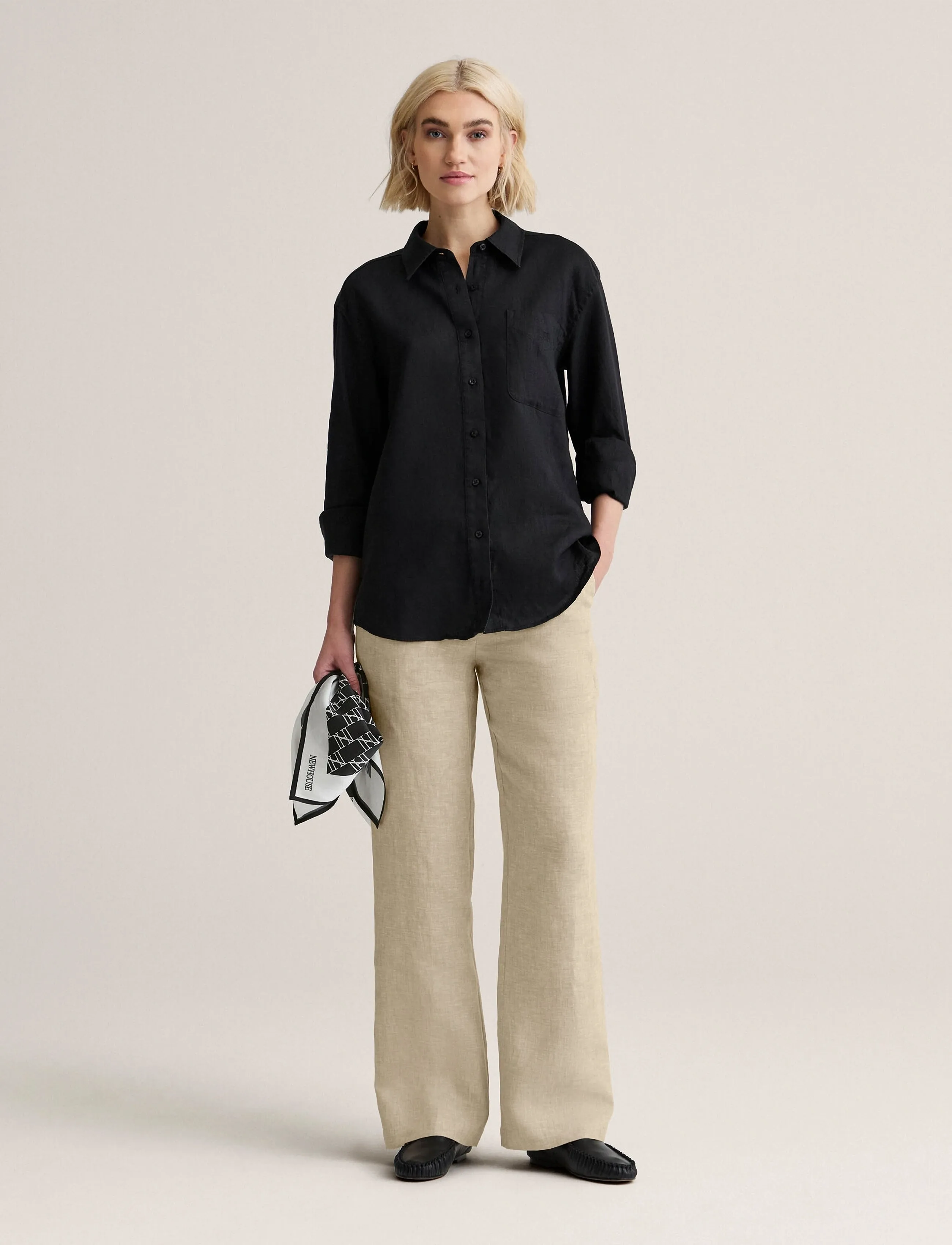 Newhouse Rafaela Linen Shirt, 40, Black, Skjorter > Langærmede, Dame