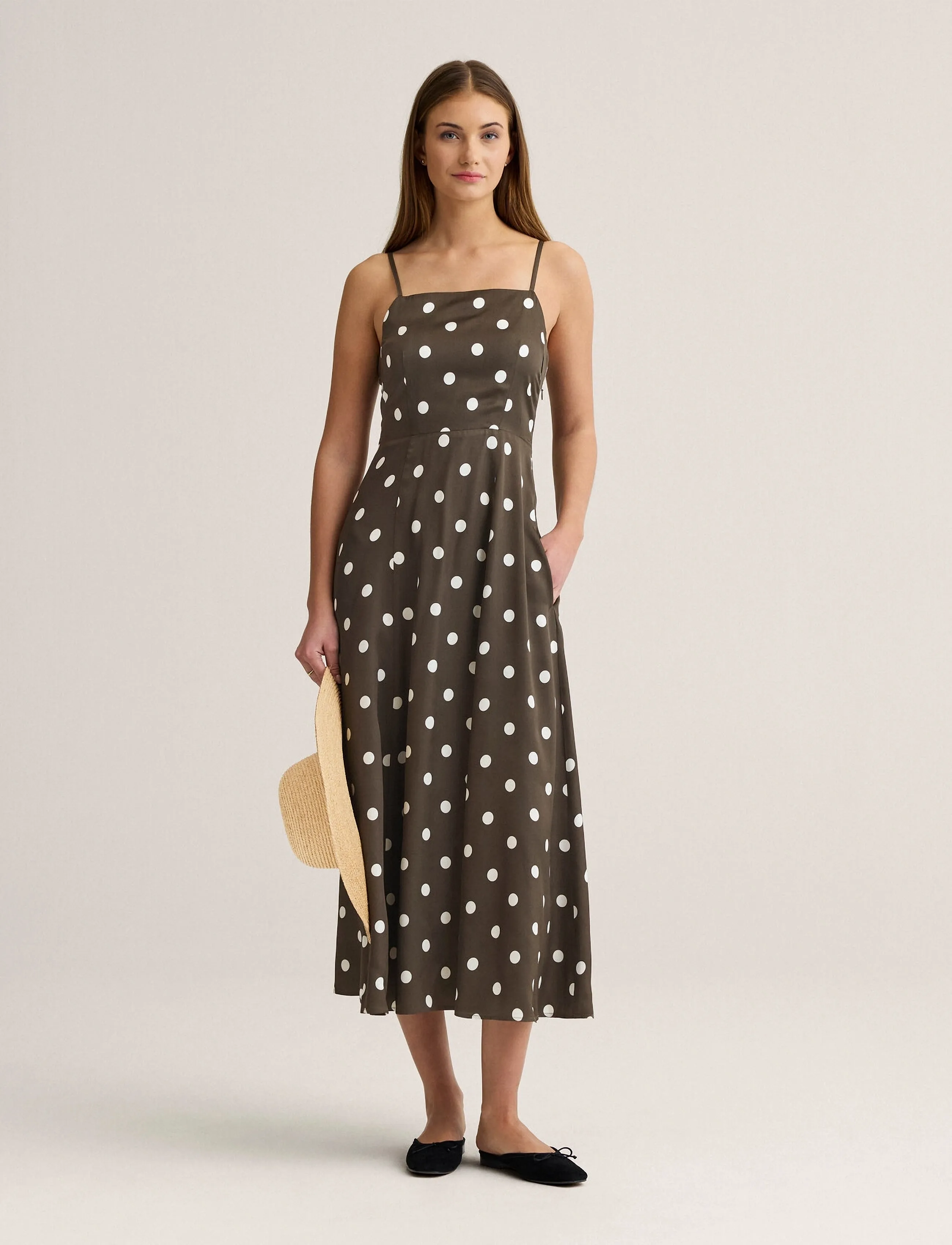 Newhouse Beau Dot dress - Midiklänningar - BROWN / brown
