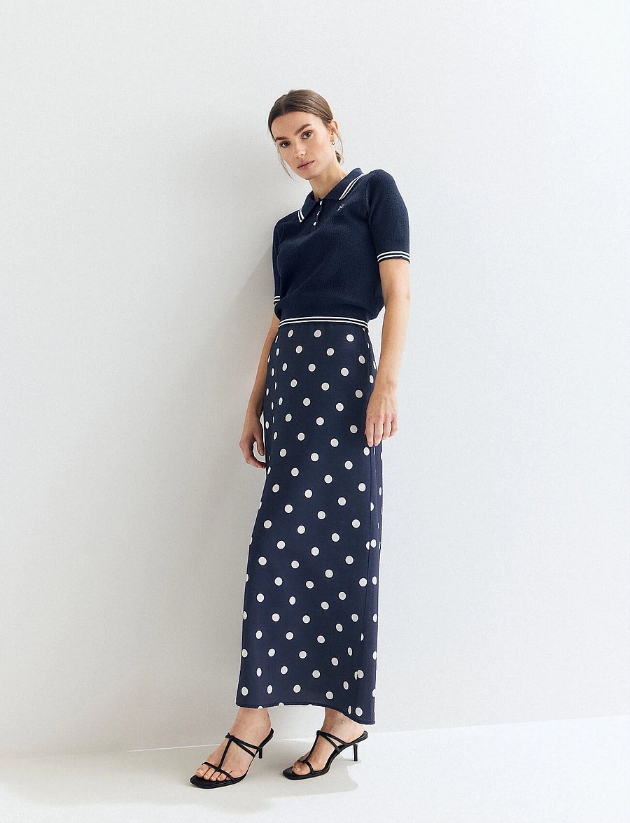 Newhouse - Novalie Dot slip skirt - midi kjolar - navy - 0