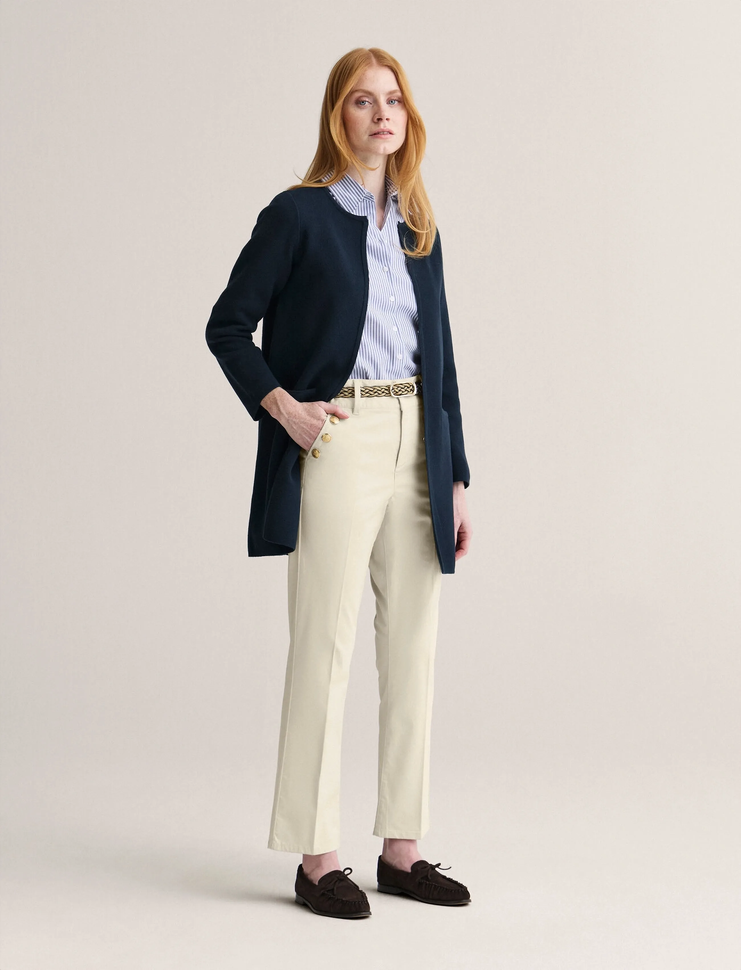 Newhouse Cecilia Maritime Trousers, Kvinder, Ankelkorte Maritime Bukser, Beige, Str: 38
