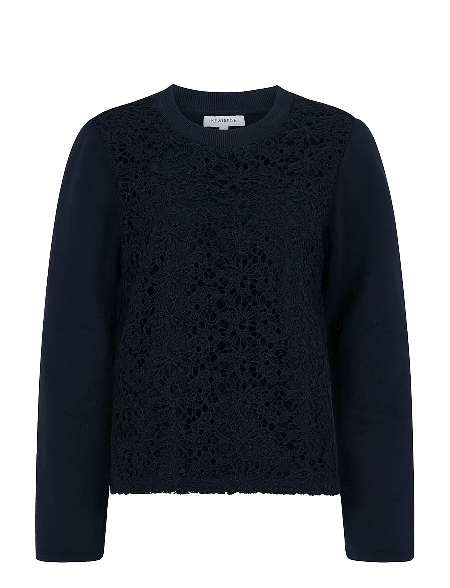 Newhouse - Junie Lace College Sweater - sweatshirts - navy - 1