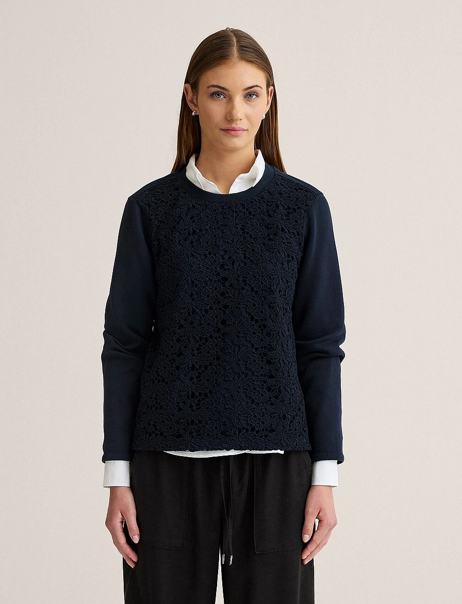 Newhouse - Junie Lace College Sweater - sweatshirts - navy - 0