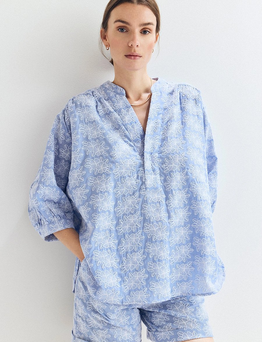 Newhouse - Hannah Chambray Blouse - long sleeved blouses - soft blue - 0