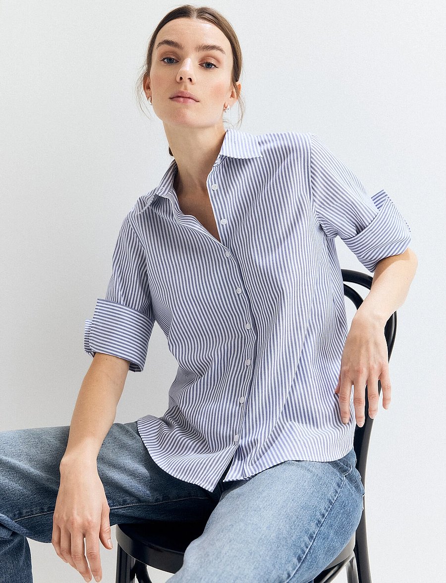 Newhouse - Mimmi Oxford Shirt - kortærmede skjorter - navy - 0