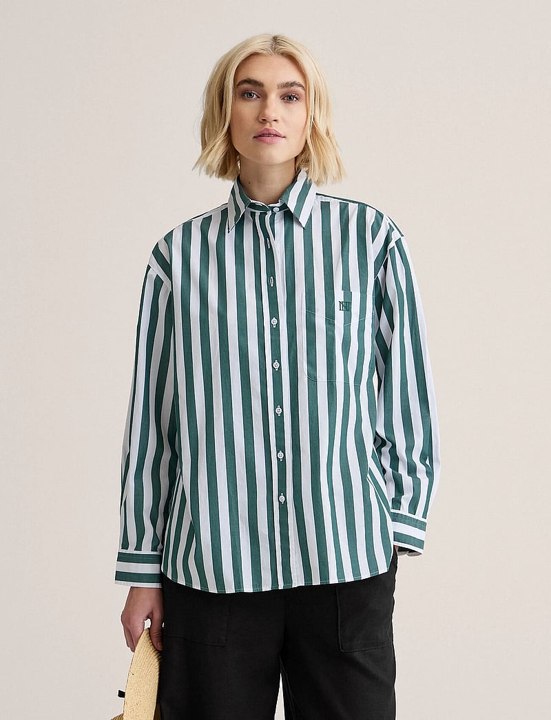Newhouse - Rafaela Bold Streaks Shirt - langärmlige hemden - newhouse green - 0