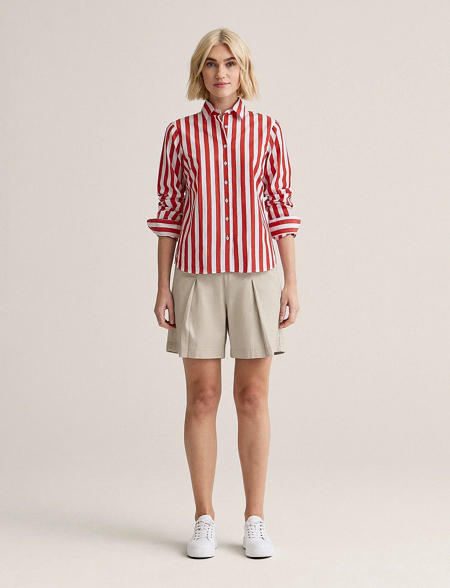 Newhouse - Linnéa Bold Streaks shirt - long-sleeved shirts - red - 0
