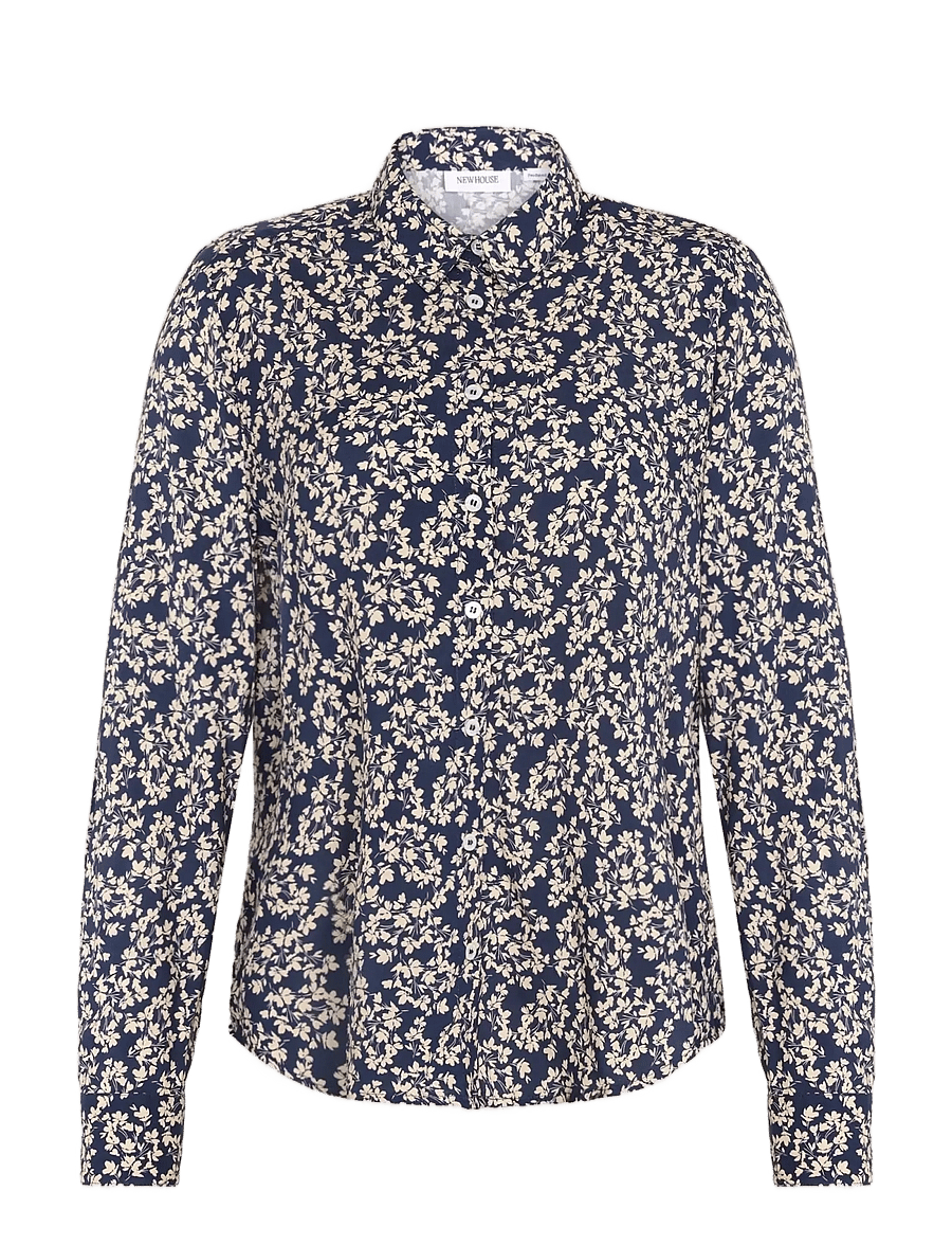 Newhouse - Lina miniflora shirt - langærmede skjorter - navy - 1