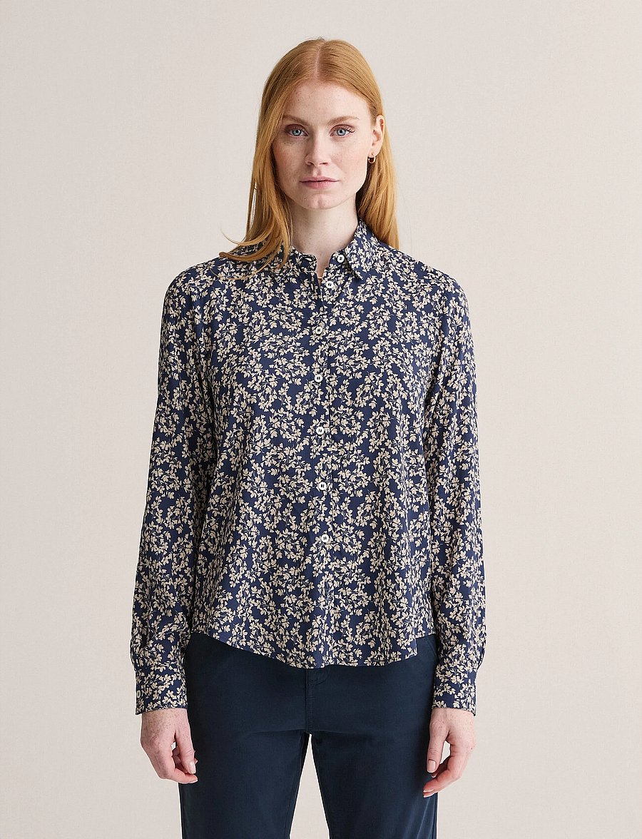 Newhouse - Lina miniflora shirt - langærmede skjorter - navy - 0