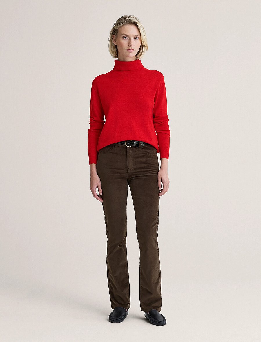 Newhouse - Nora long Velvet Trousers - corduroy pants - chocolate - 0