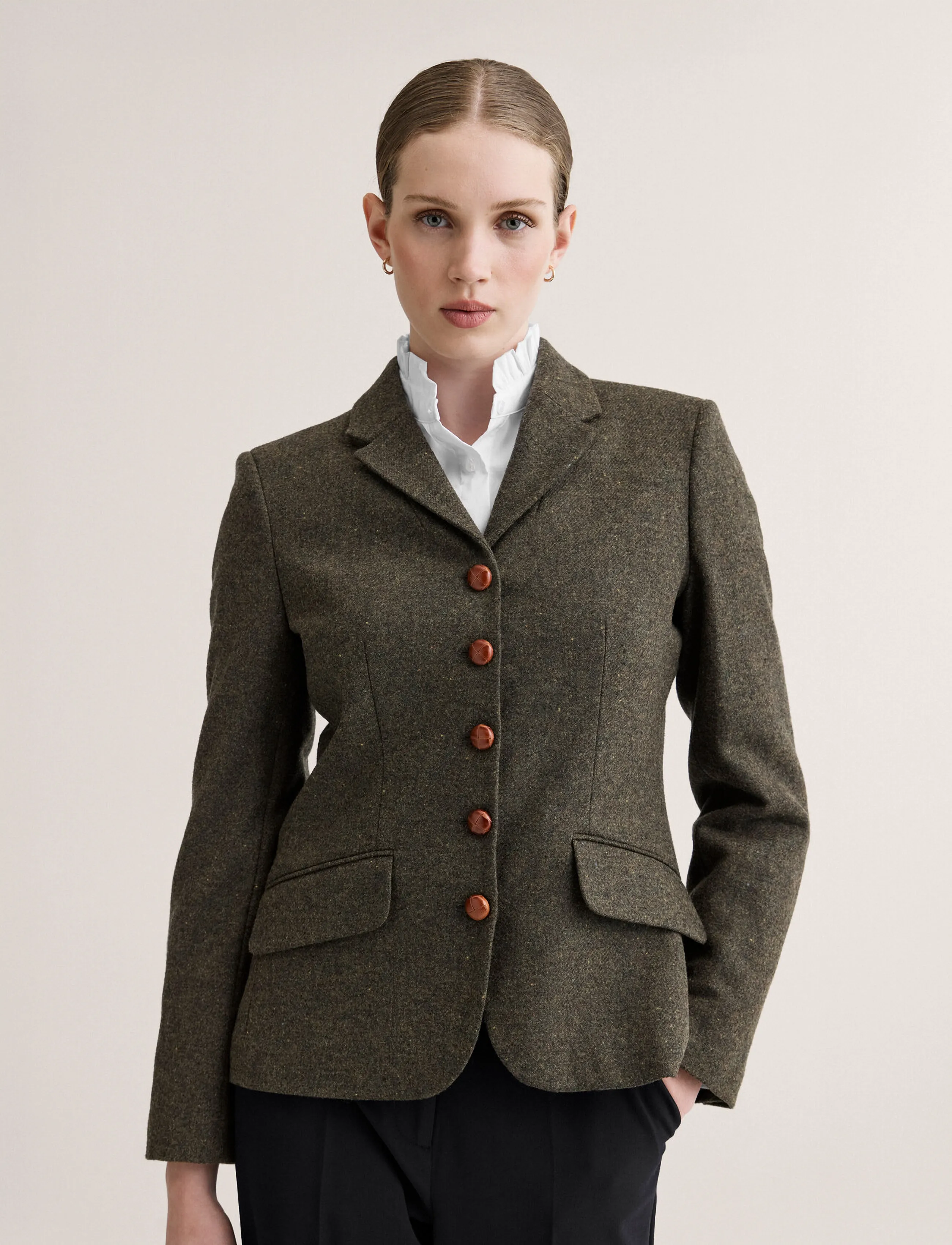 Newhouse - Blythe Tweed Blazer - enkeltradede blazere - olive - 0