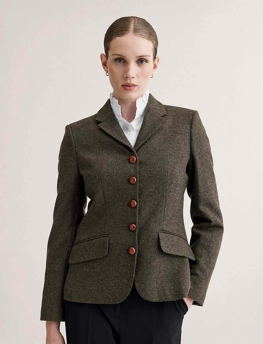 Newhouse - Blythe Tweed Blazer - enkeltradede blazere - olive - 0