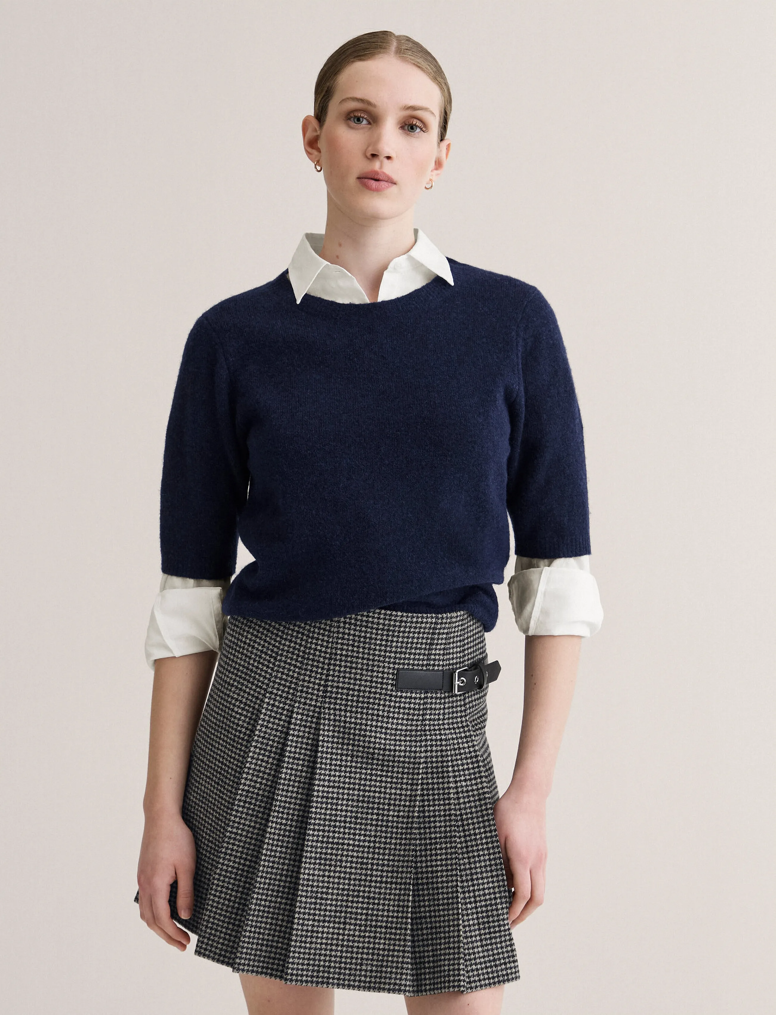 Newhouse Eli Alpaca Top, Damen, Kurzarm Strickpullover, Marineblau, Gr.XS
