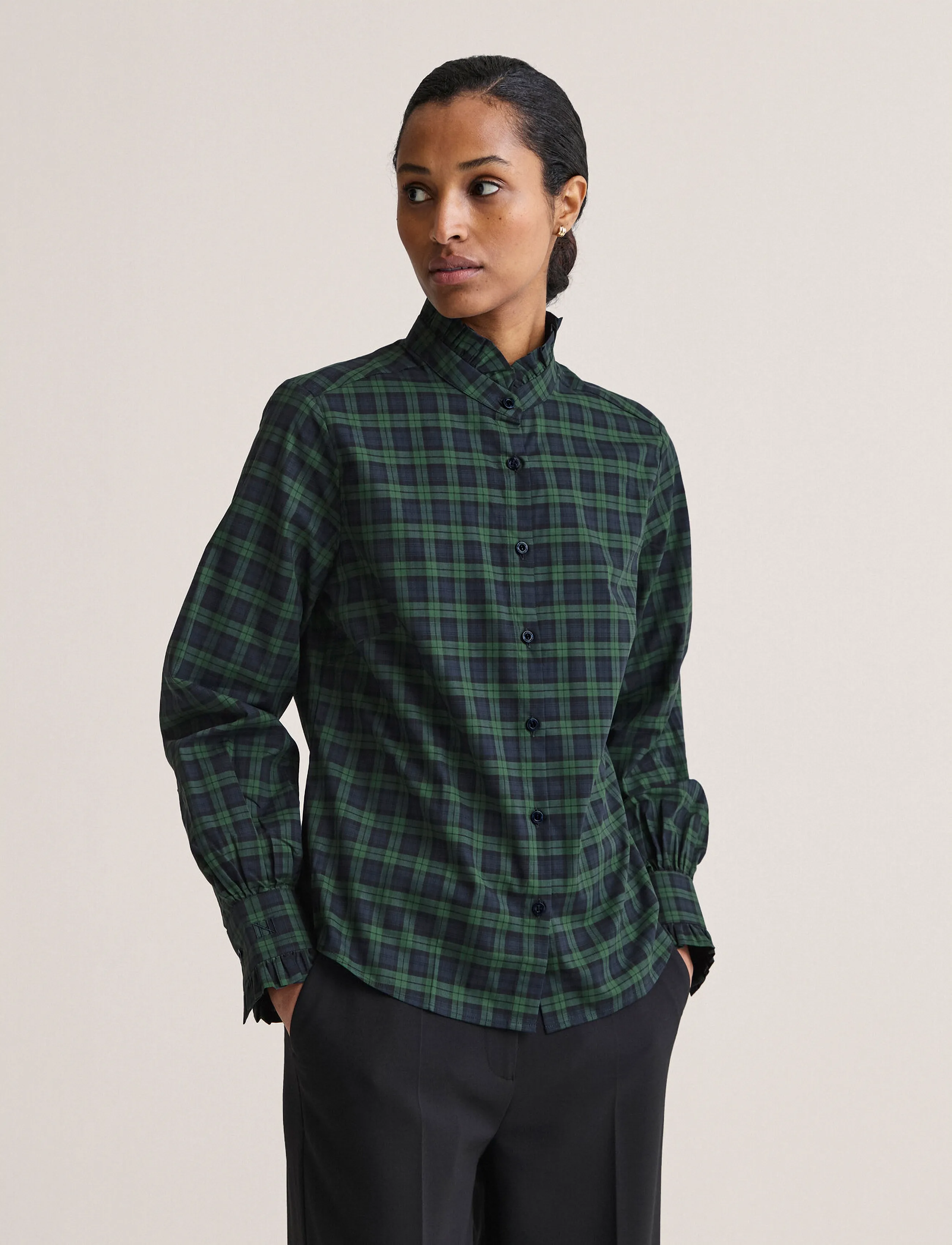 Newhouse Florentina Blackwatch Shirt, Kvinder, Ternet Flæsekrave Skjorte, Navy, Str: 42