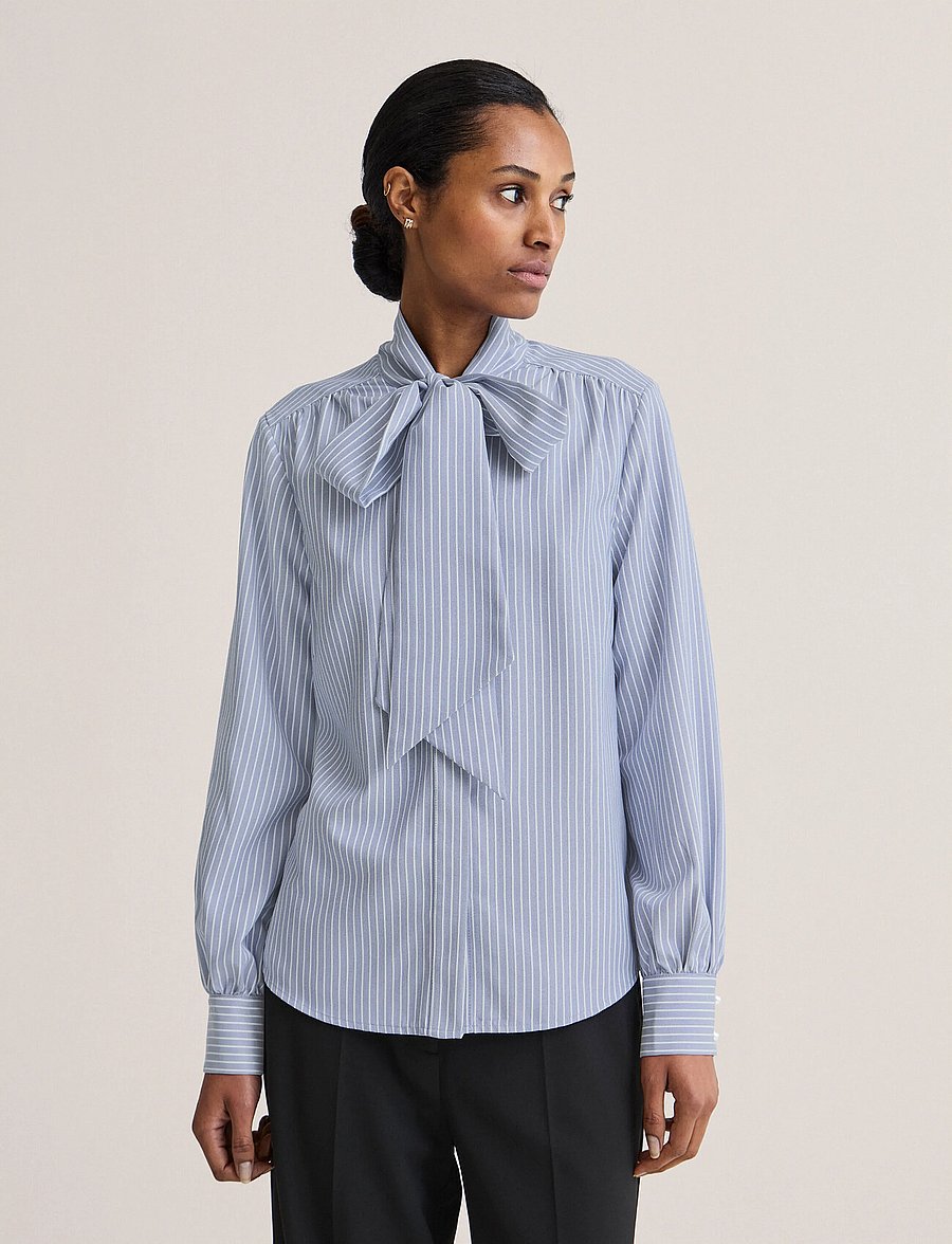 Newhouse - Minna Tie Collar Shirt - pikkade varrukatega särgid - soft navy - 0