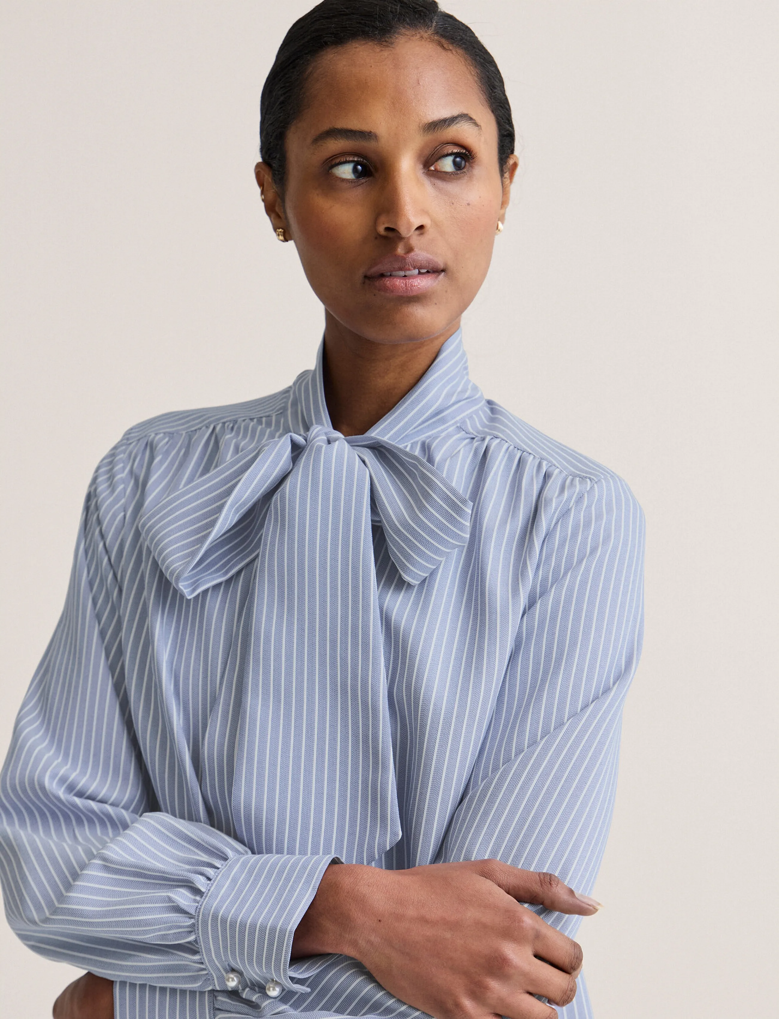 Newhouse - Minna Tie Collar Shirt - soft navy - 4