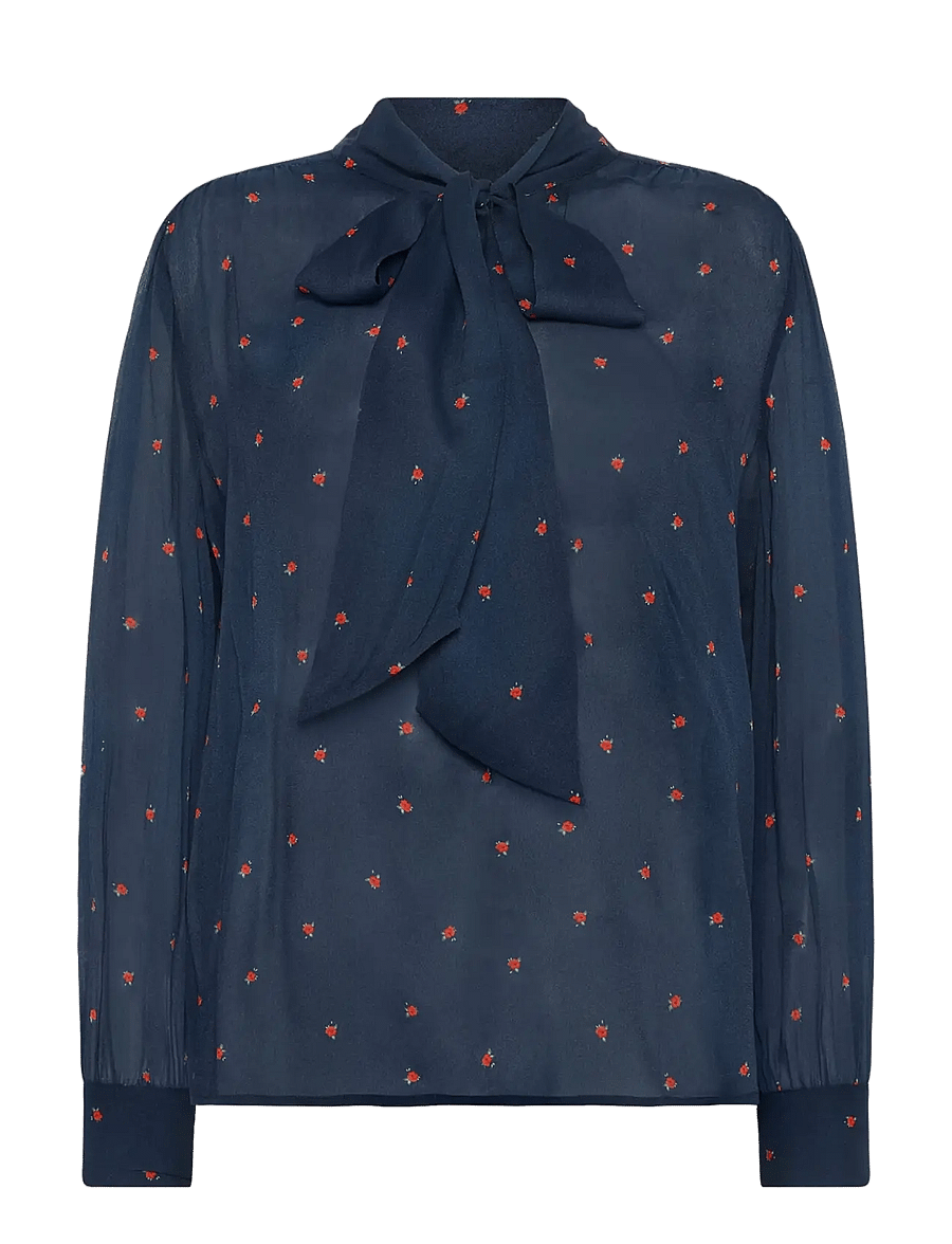 Newhouse - Rosa Chiffon Blouse - langærmede bluser - navy - 1