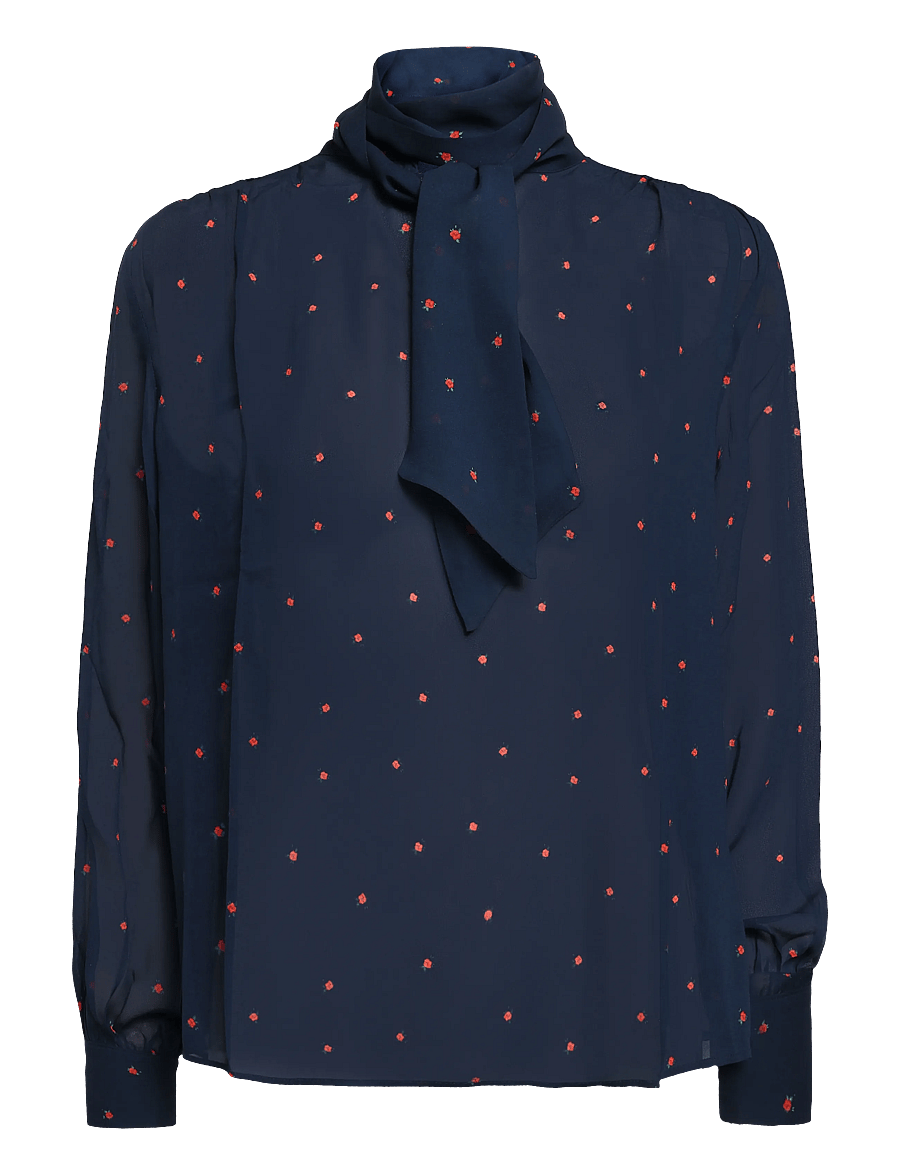 Newhouse - Rosa Chiffon Blouse - pikkade varrukatega pluusid - navy - 1