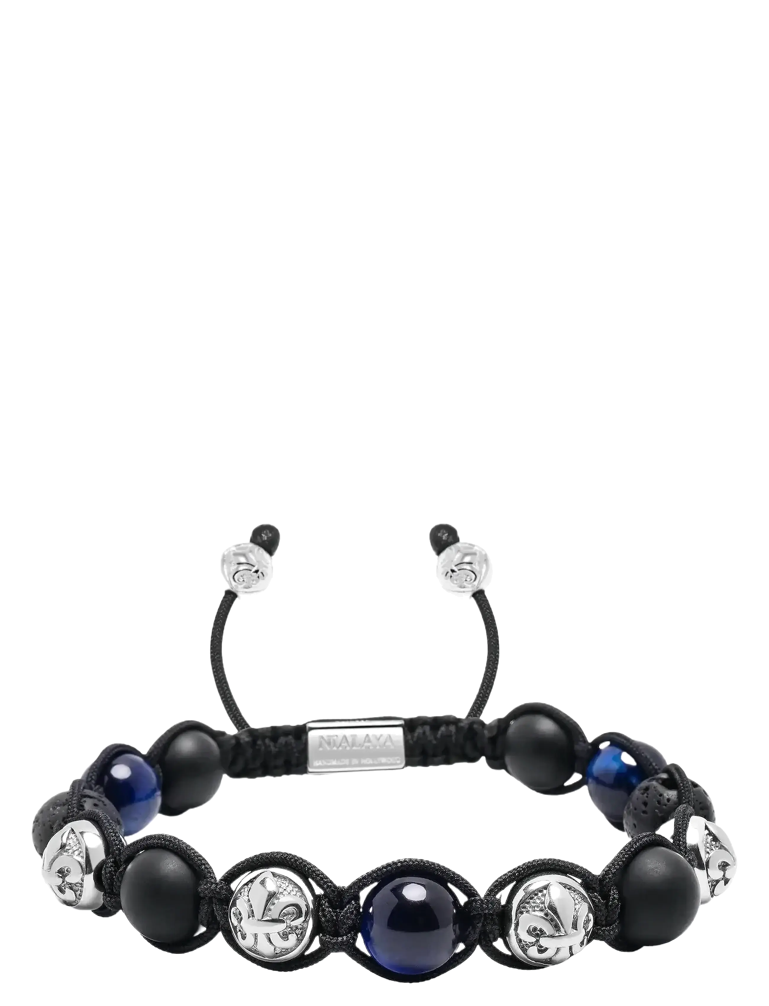 Men's Sterling Silver Beaded Bracelet with Matte Onyx, Lava Stone, and Blue Tiger Eye - BLUE
BLACK