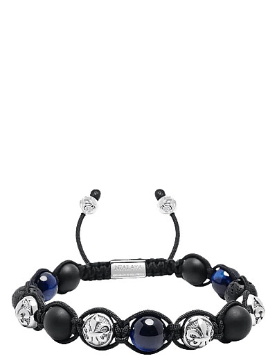 Men'S Sterling Silver Beaded Bracelet With Matte Onyx, Lava Stone, And Blue Tiger Eye - ArmbåNd