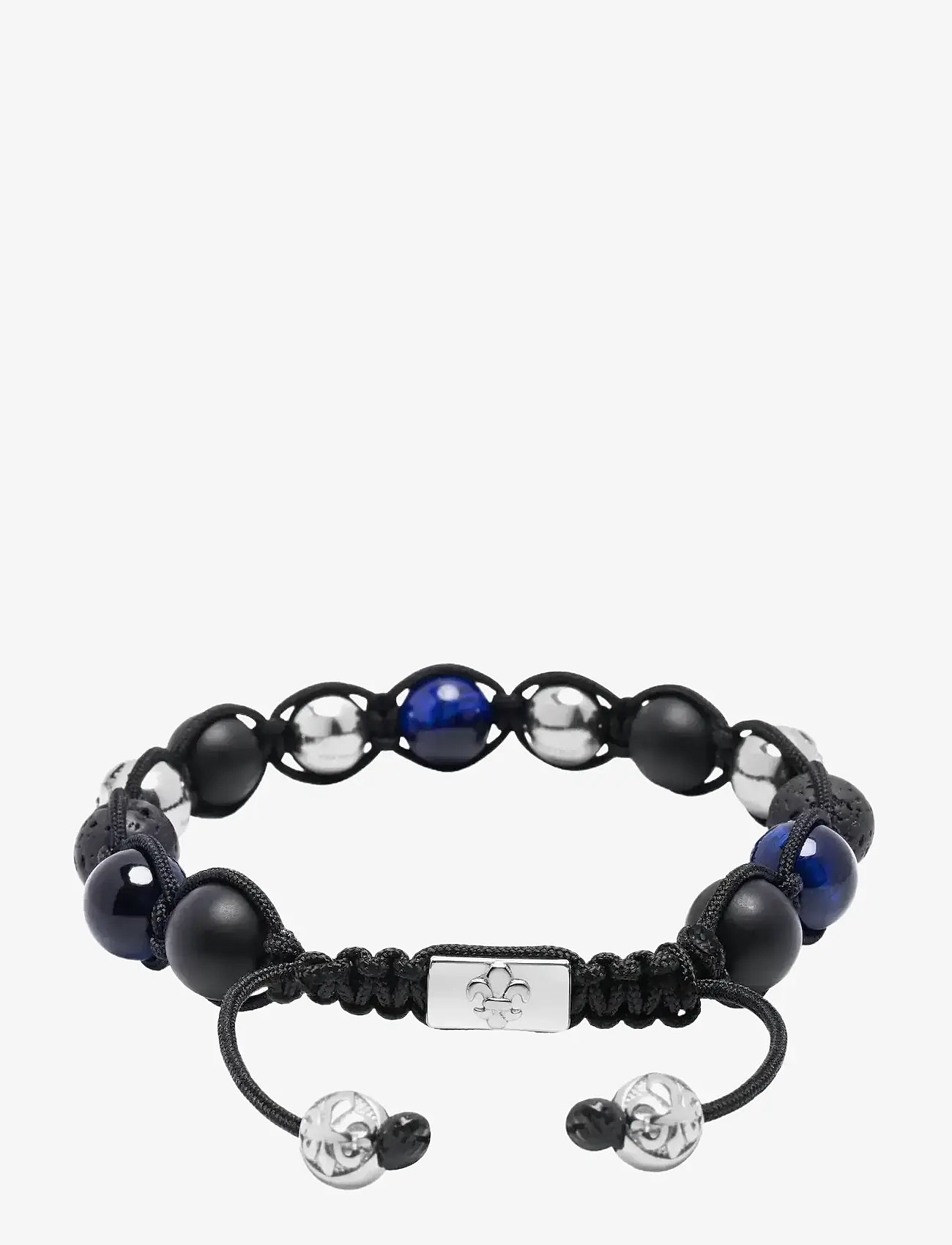 Nialaya - Men's Sterling Silver Beaded Bracelet with Matte Onyx, Lava Stone, and Blue Tiger Eye - armband - blue
black - 1
