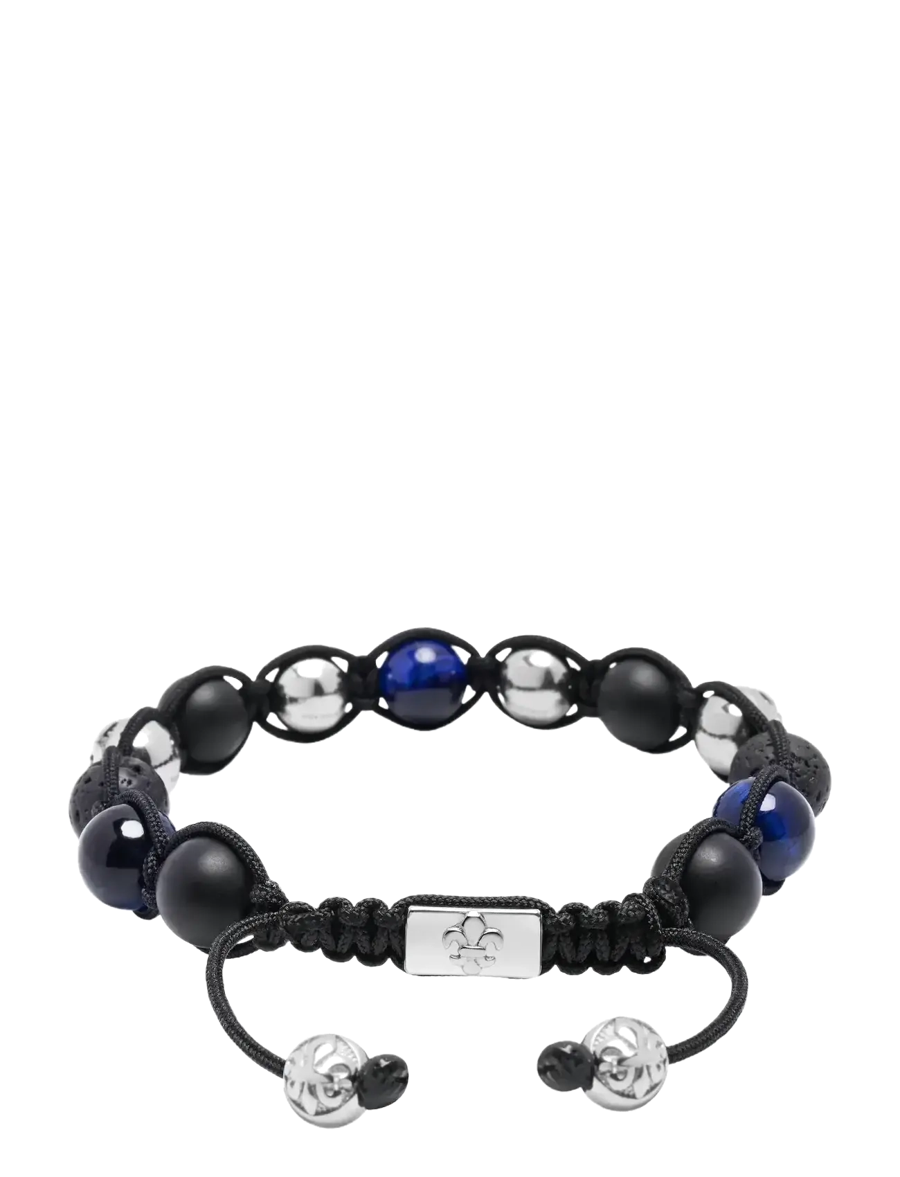 Nialaya - Men's Sterling Silver Beaded Bracelet with Matte Onyx, Lava Stone, and Blue Tiger Eye - bracelets - blue
black - 1
