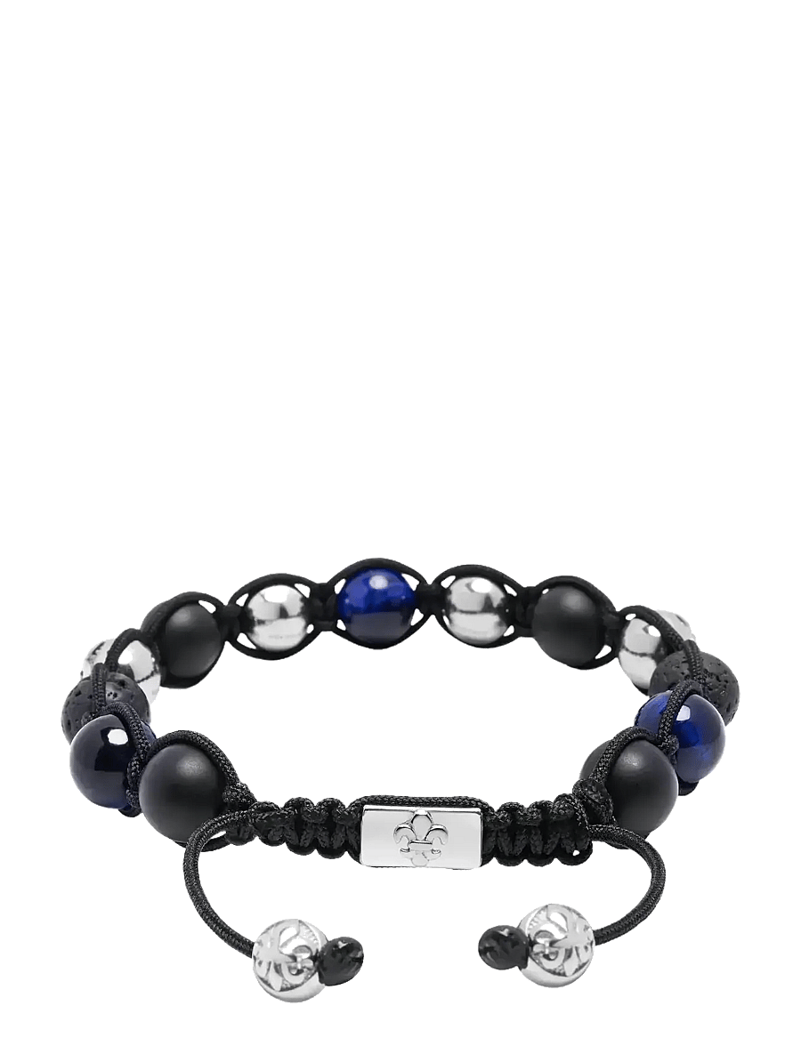 Nialaya - Men's Sterling Silver Beaded Bracelet with Matte Onyx, Lava Stone, and Blue Tiger Eye - armbänder - blue
black - 1