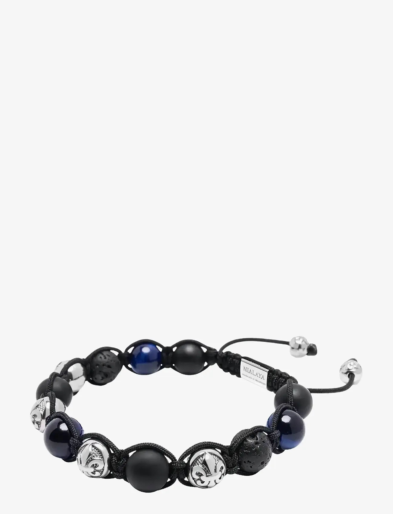 Nialaya - Men's Sterling Silver Beaded Bracelet with Matte Onyx, Lava Stone, and Blue Tiger Eye - armband - blue
black - 2