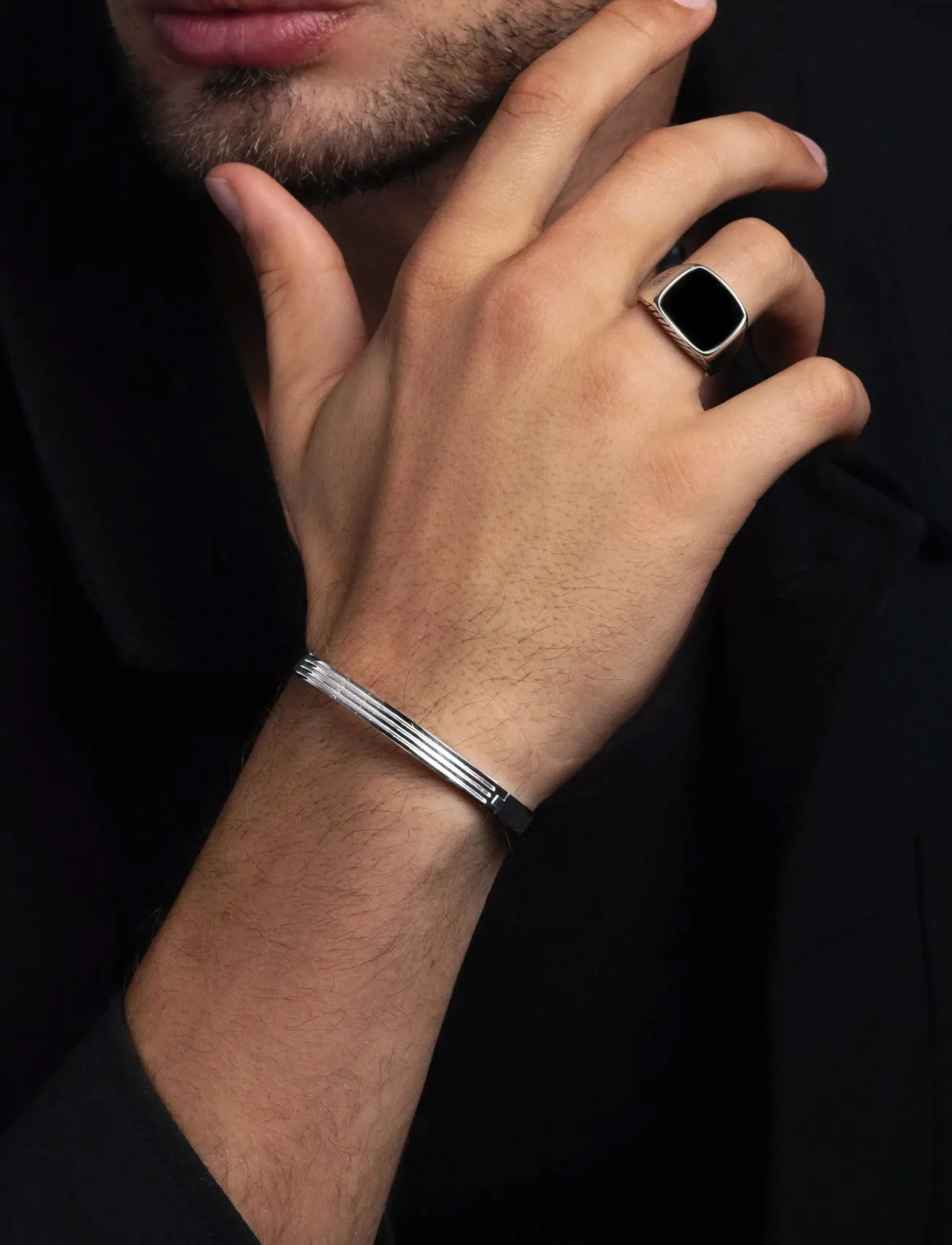 Nialaya Men's Silver Gentleman Bangle, L, Silver, Smykker > Armbånd, Herre