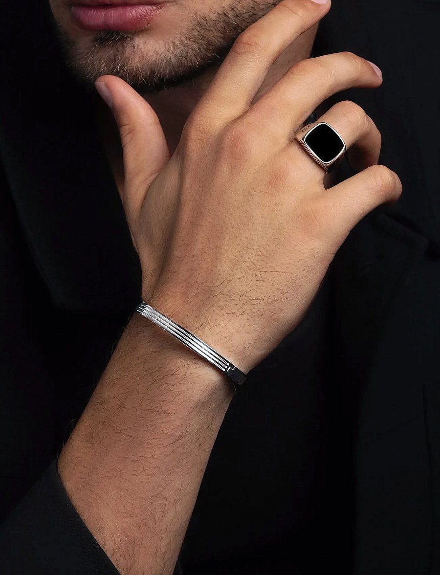 Nialaya - Men's Silver Gentleman Bangle - armbänder - silver - 0