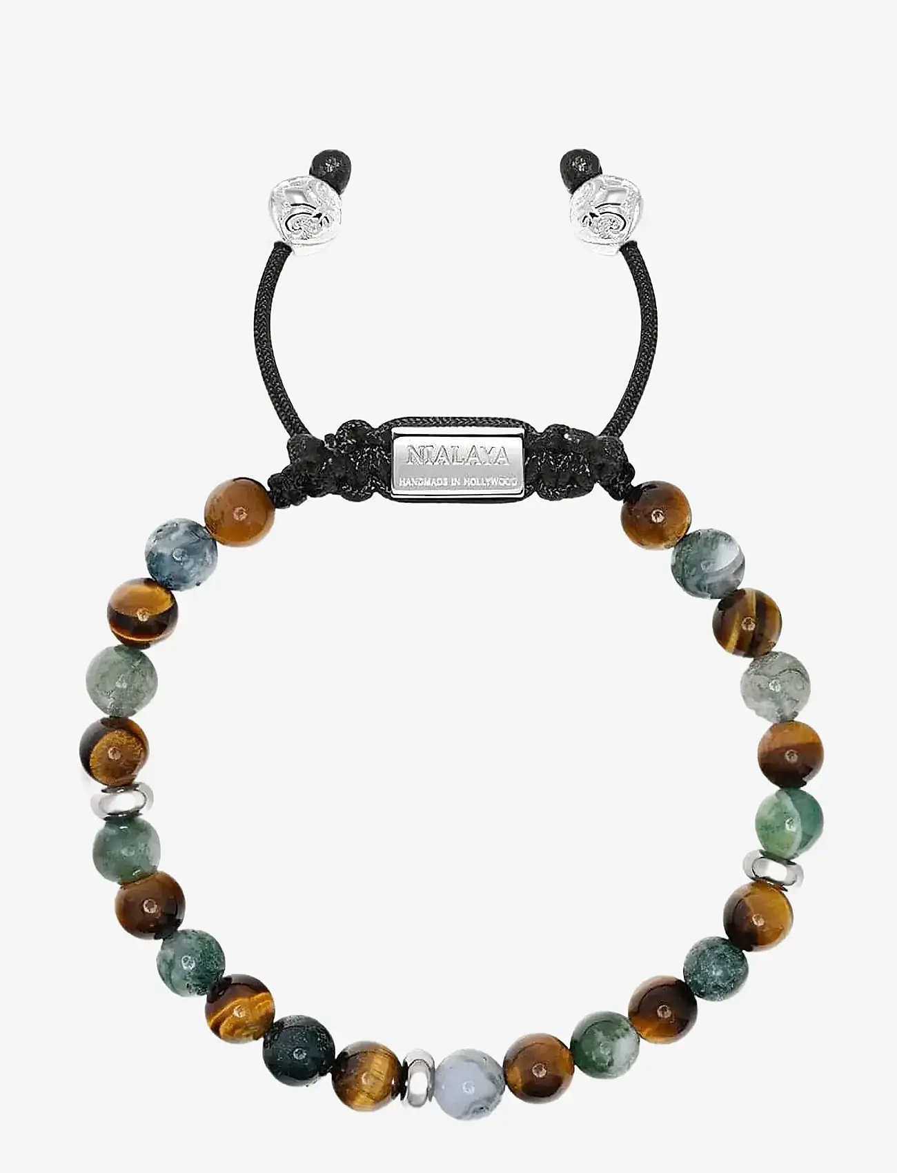 Nialaya - Men's Beaded Bracelet with Aquatic Agate, Brown Tiger Eye and Silver - armband - multi - 1