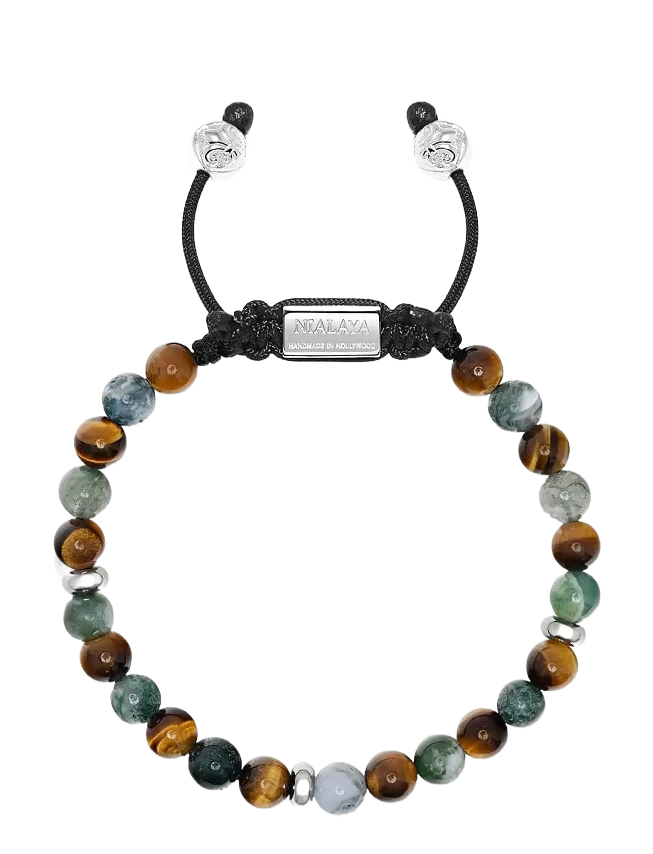 Nialaya Men's Beaded Bracelet with Aquatic Agate, Brown Tiger Eye and Silver - Aksesuāri - MULTI / brown