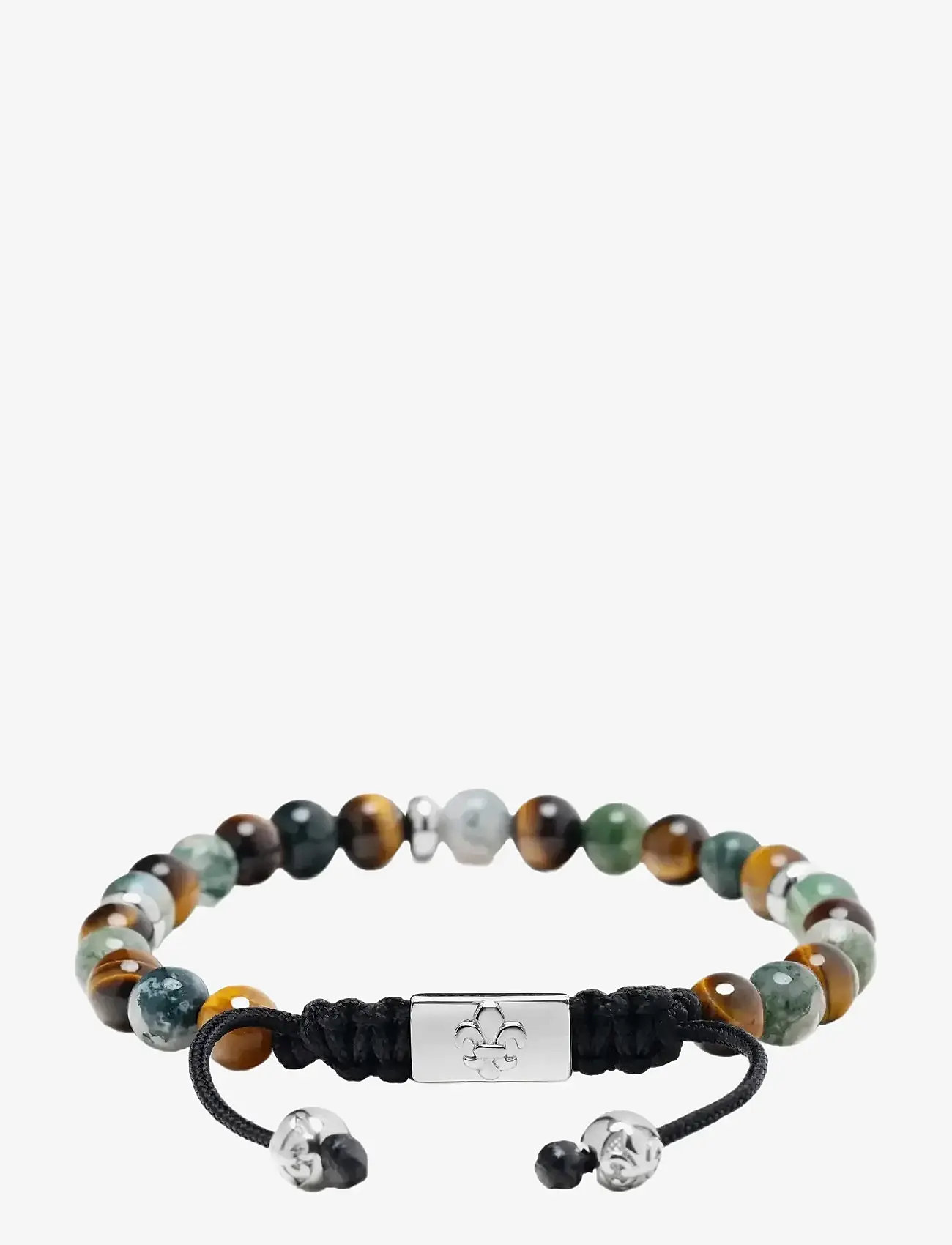 Nialaya - Men's Beaded Bracelet with Aquatic Agate, Brown Tiger Eye and Silver - armband - multi - 2