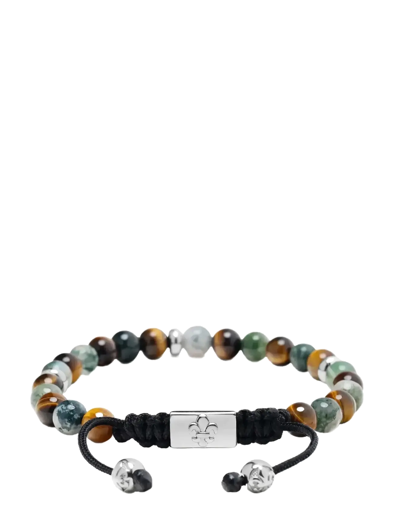 Nialaya - Men's Beaded Bracelet with Aquatic Agate, Brown Tiger Eye and Silver - armbänder - multi - 2