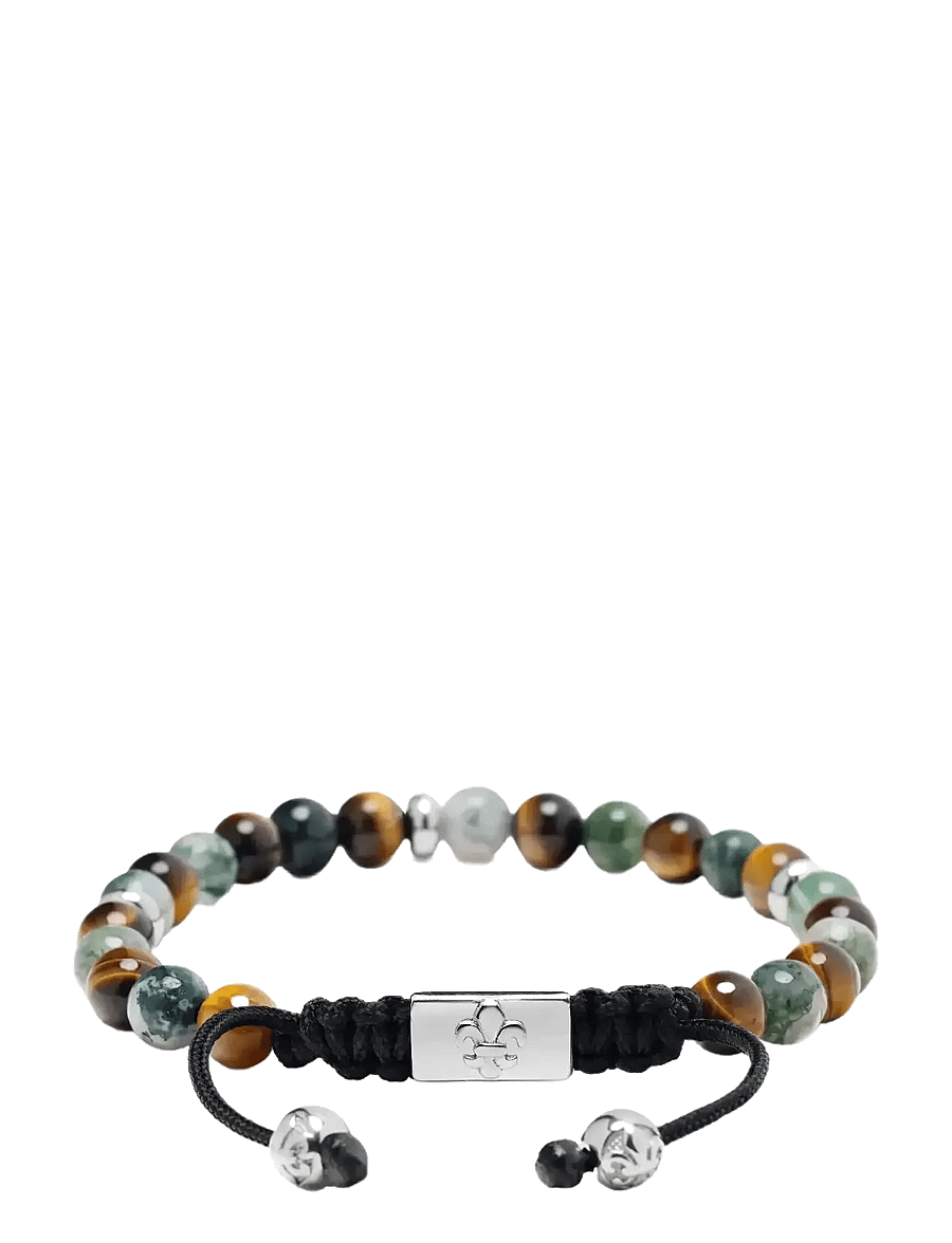 Nialaya - Men's Beaded Bracelet with Aquatic Agate, Brown Tiger Eye and Silver - armbänder - multi - 2