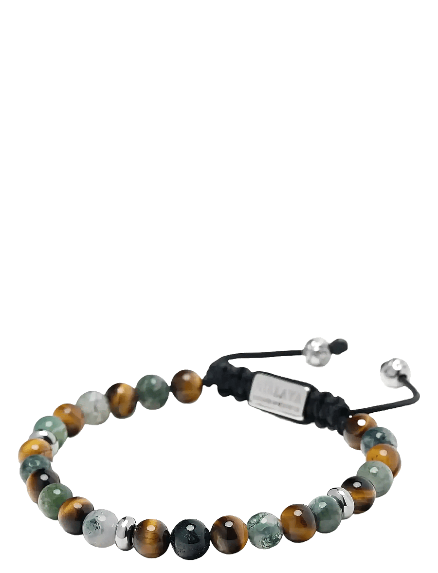Nialaya - Men's Beaded Bracelet with Aquatic Agate, Brown Tiger Eye and Silver - armbänder - multi - 3